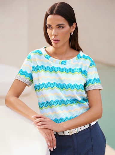 heine T-shirt - turquoise-écru à motifs