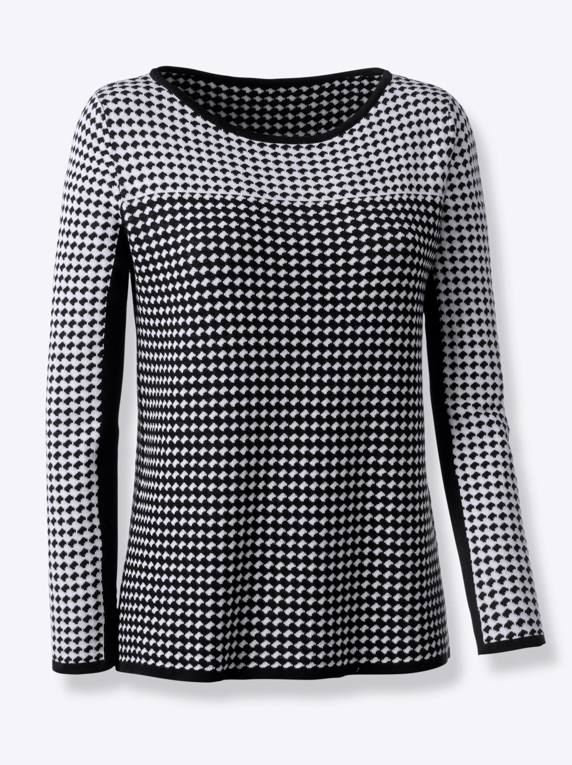 Damenmode Pullover Strickpullover in schwarz-weiß-gemustert 