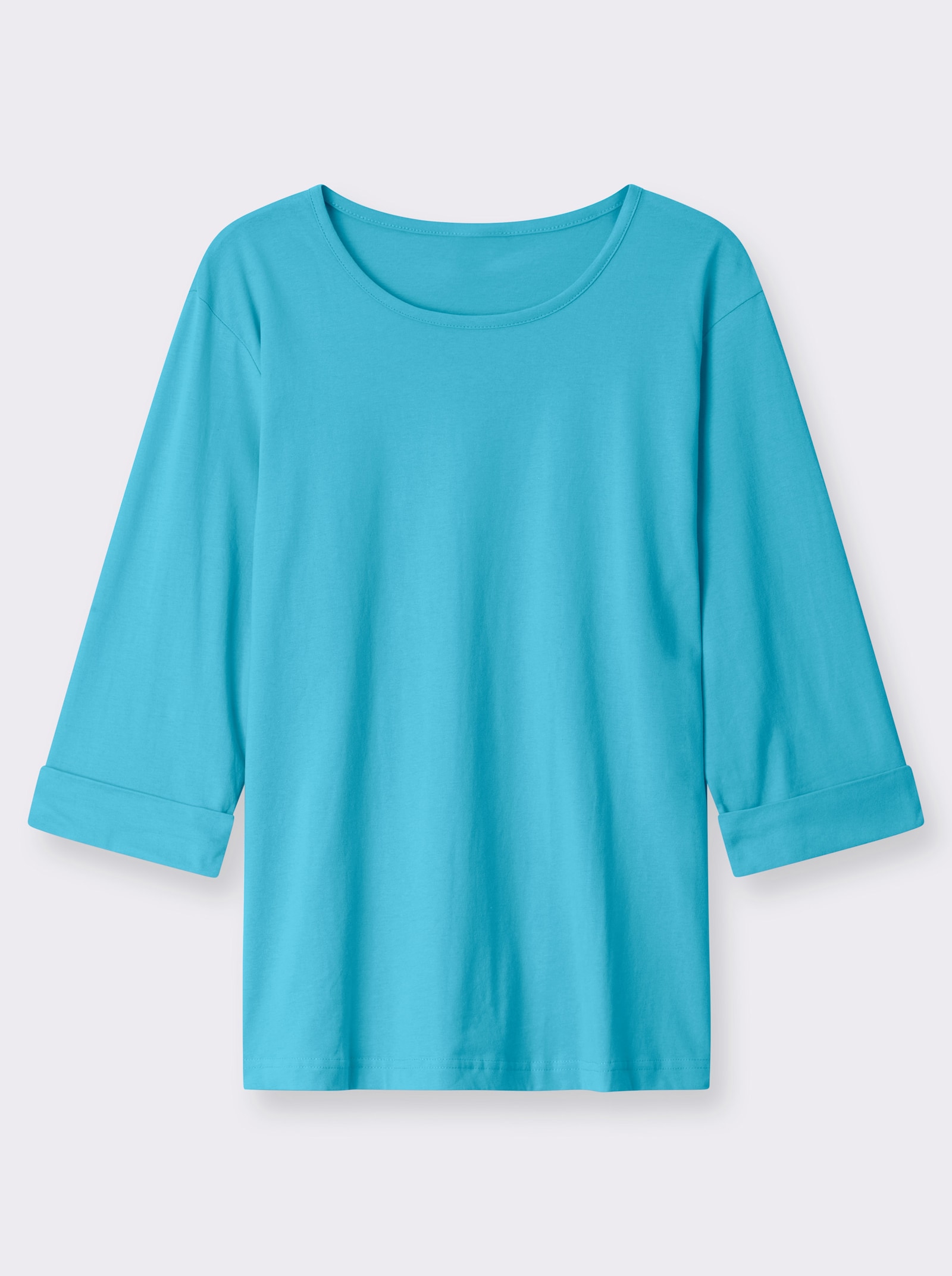 Rundhalsshirt mit 3/4-langen Ärmeln - türkis