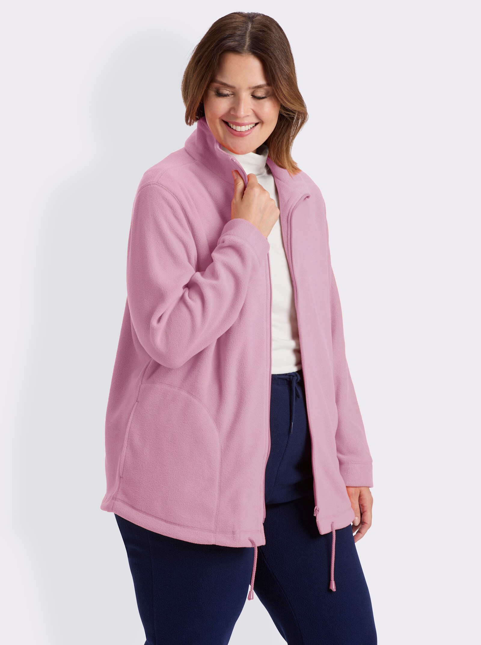 Fleecejacke Kordeldurchzug am Saum - rosé