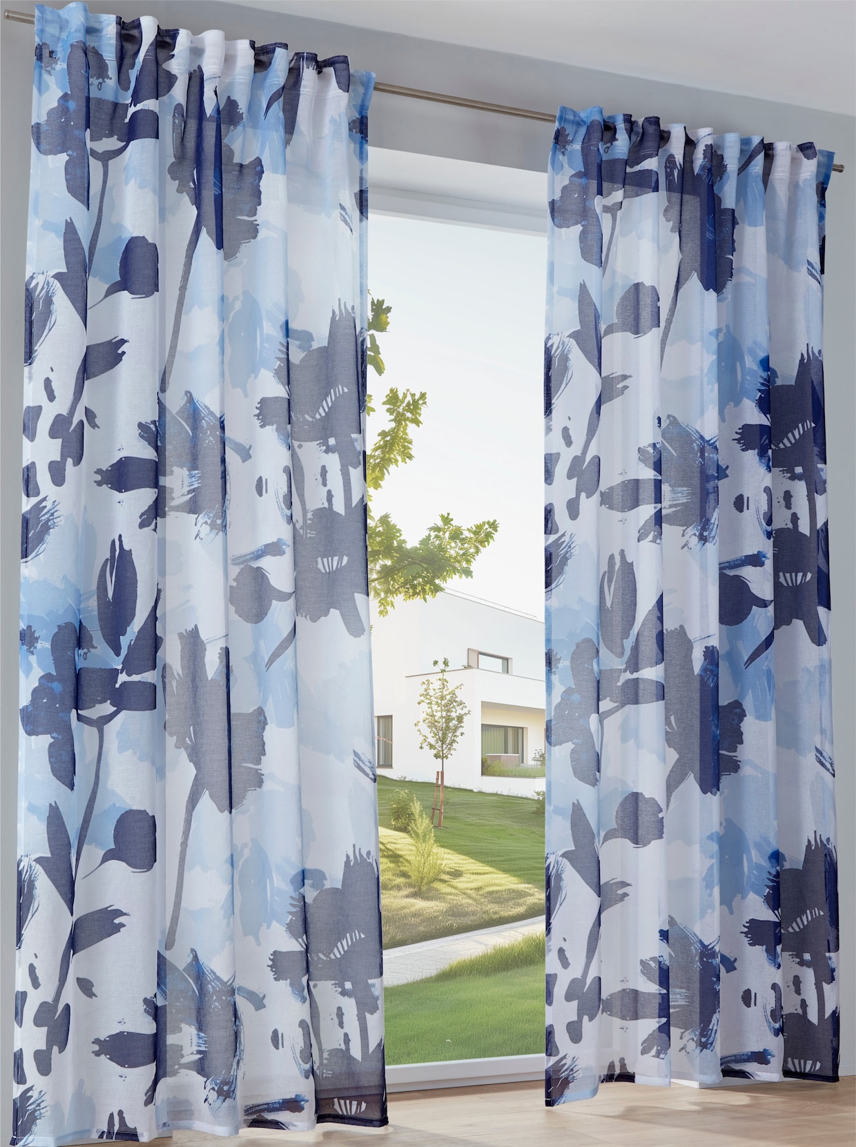 heine home Decoratieve vitrage - wit/blauw