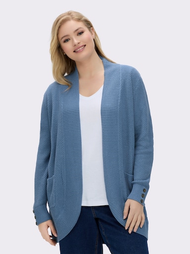 Longstrickjacke - mittelblau