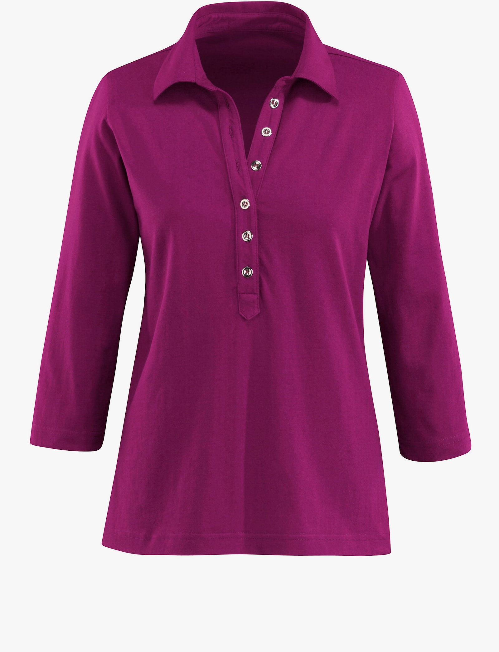 Poloshirt mit langer Knopfleiste - fuchsia