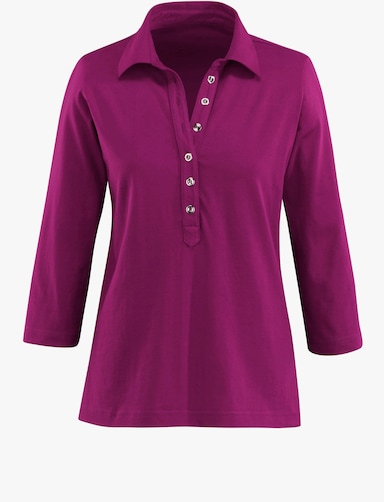 Poloshirt mit langer Knopfleiste - fuchsia