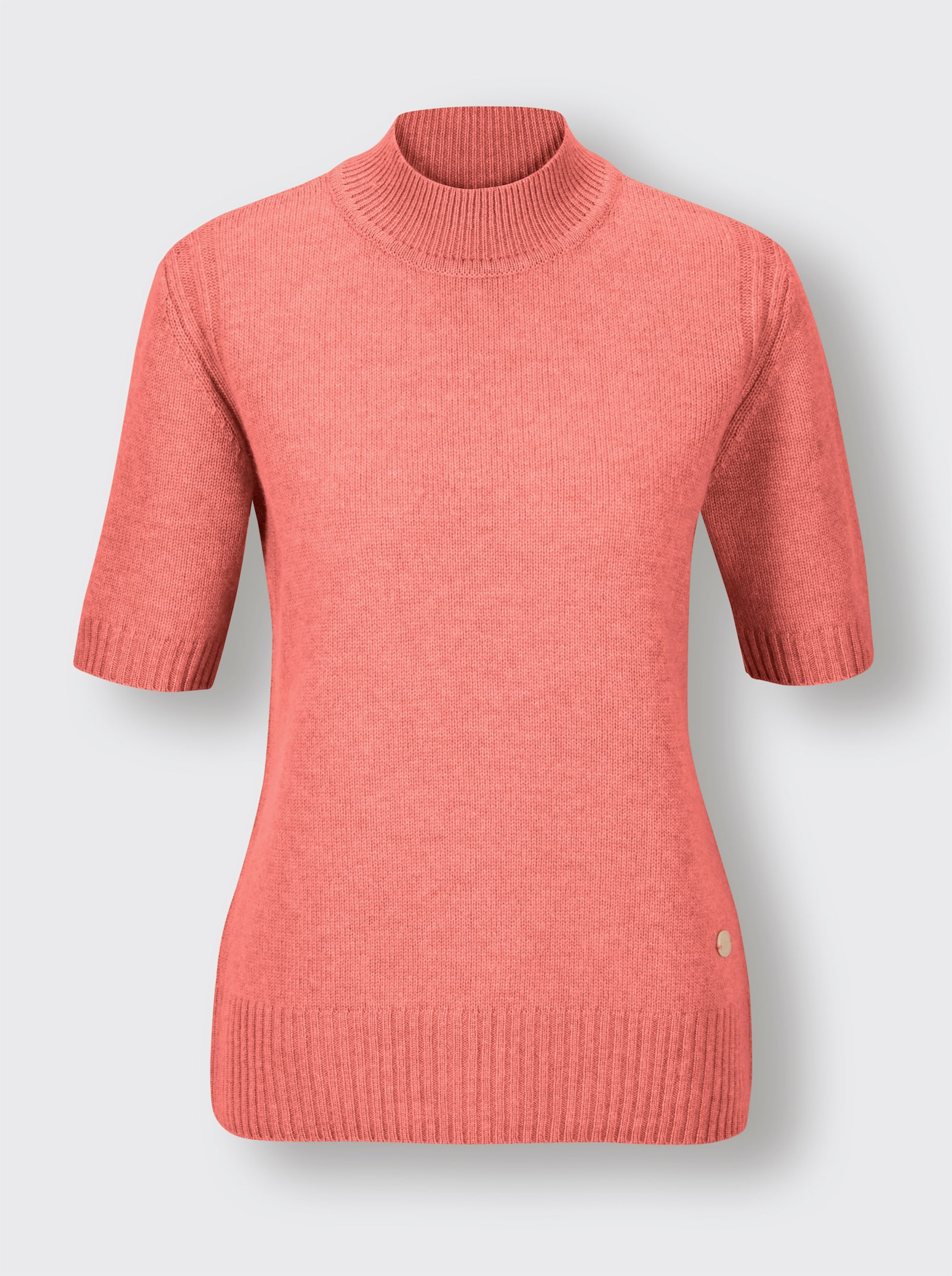 CREATION L PREMIUM Kurzarmpullover Mit geripptem Einsatz - koralle-meliert