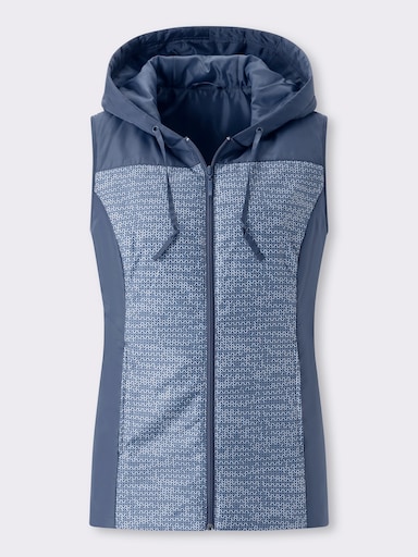 Weste - jeansblau-ecru-bedruckt