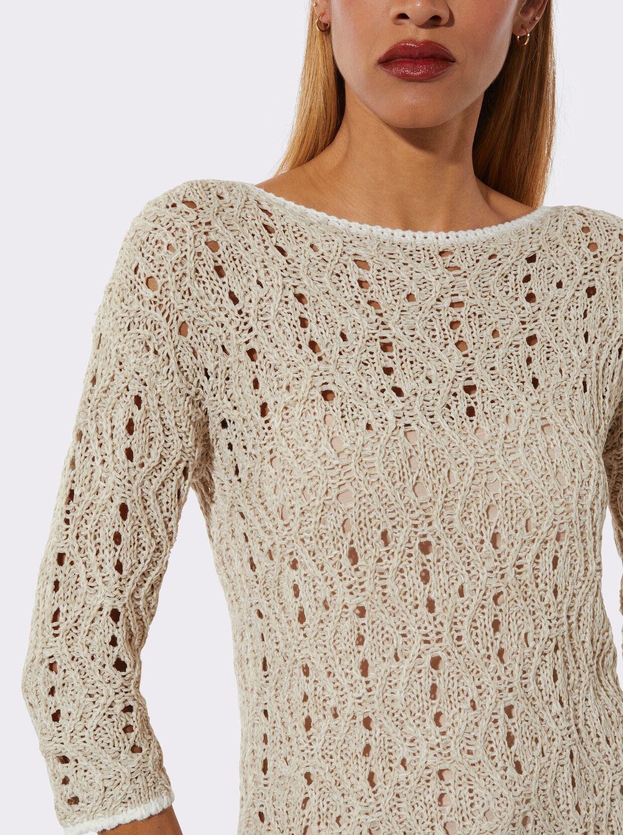 Ajourpullover - sand-ecru