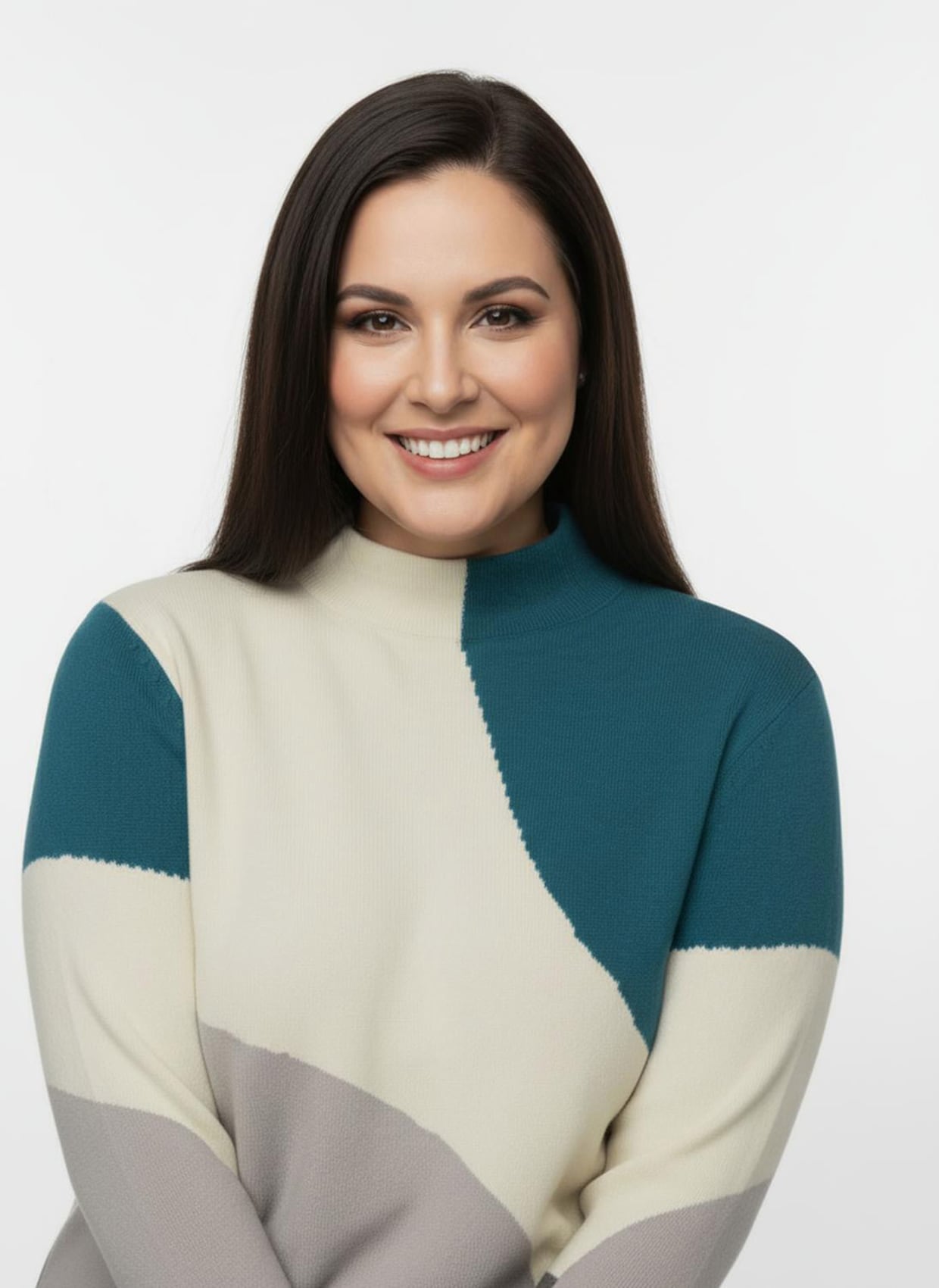 Oversize-Pullover mit Intarsien-Muster - champagner-aquapetrol-gemustert