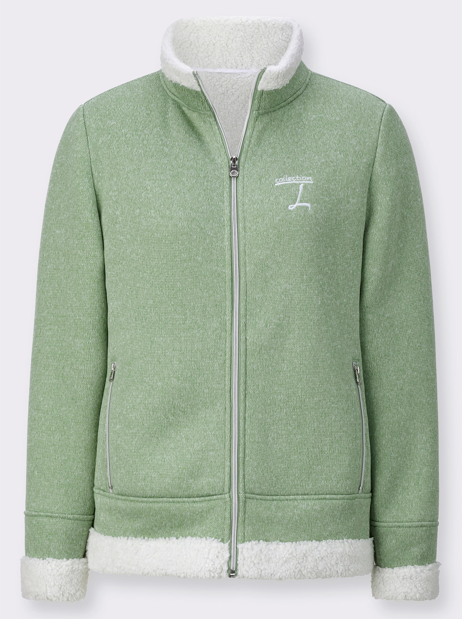 Fleecejacke mit Stehkragen - eucalyptus-meliert