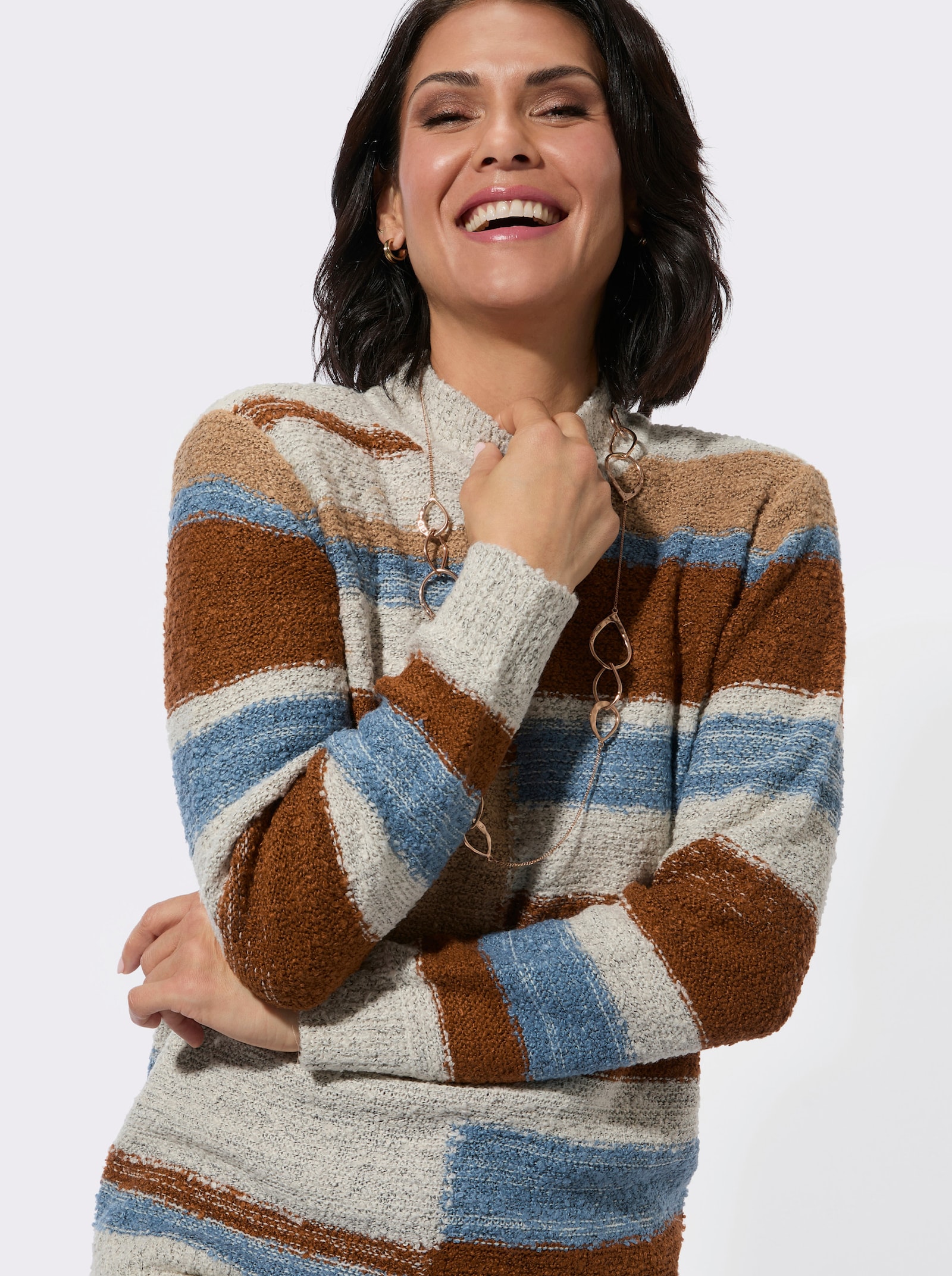 Stehkragenpullover mit Intarsienmuster - champagner-cognac-gemustert