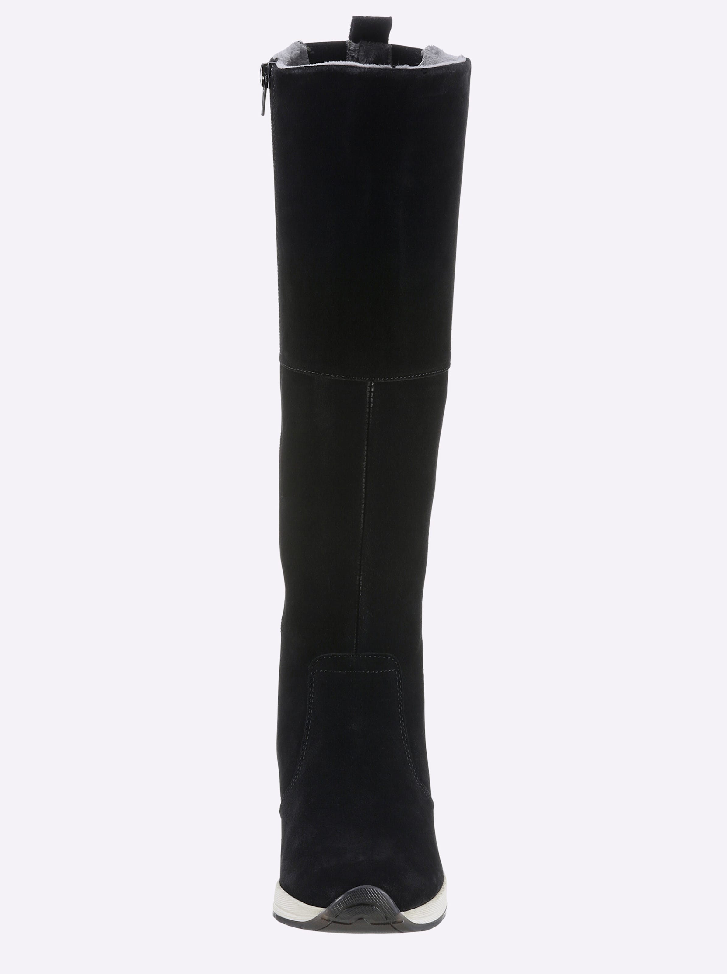 LED EL günstig Kaufen-Stiefel in schwarz von heine. Stiefel in schwarz von heine <![CDATA[Stiefel Made in Portugal. Aus Rind-Veloursleder und Textil. Warmes Futter, Wechselfußbett aus Textil. Schafthöhe ca. 38 cm, Schaftweite ca. 40 cm. Keilabsatz, Höhe ca. 50 mm.]]>. 