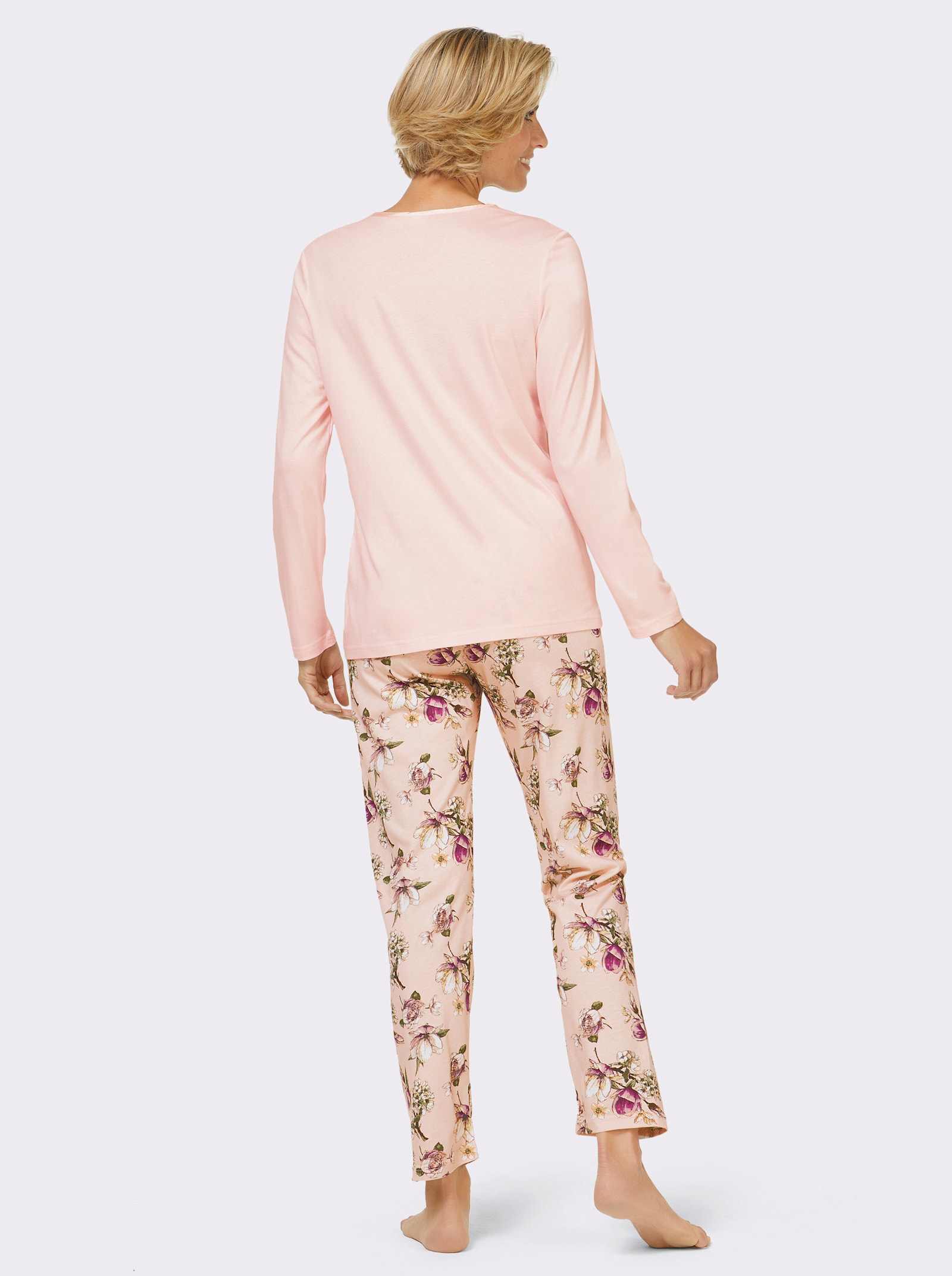 wäschepur Schlafanzug mit Tropfen-Ausschnitt - hellrosé-bedruckt