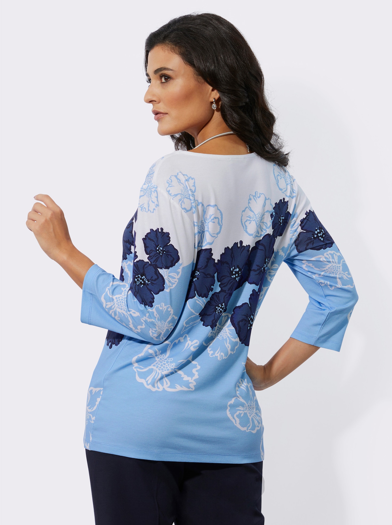 Print-Shirt im edlen Baumwoll-Modal-Mix - royalblau-schwarz-bedruckt