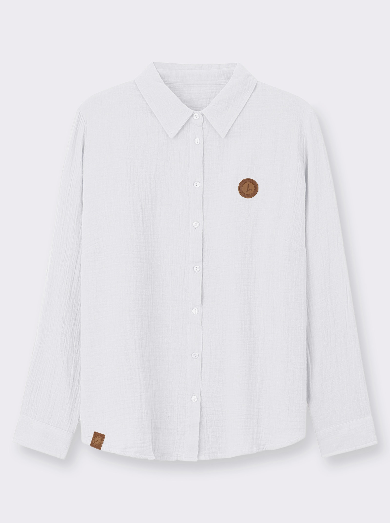 Baumwollbluse mit krempelbaren Ärmeln - weiß