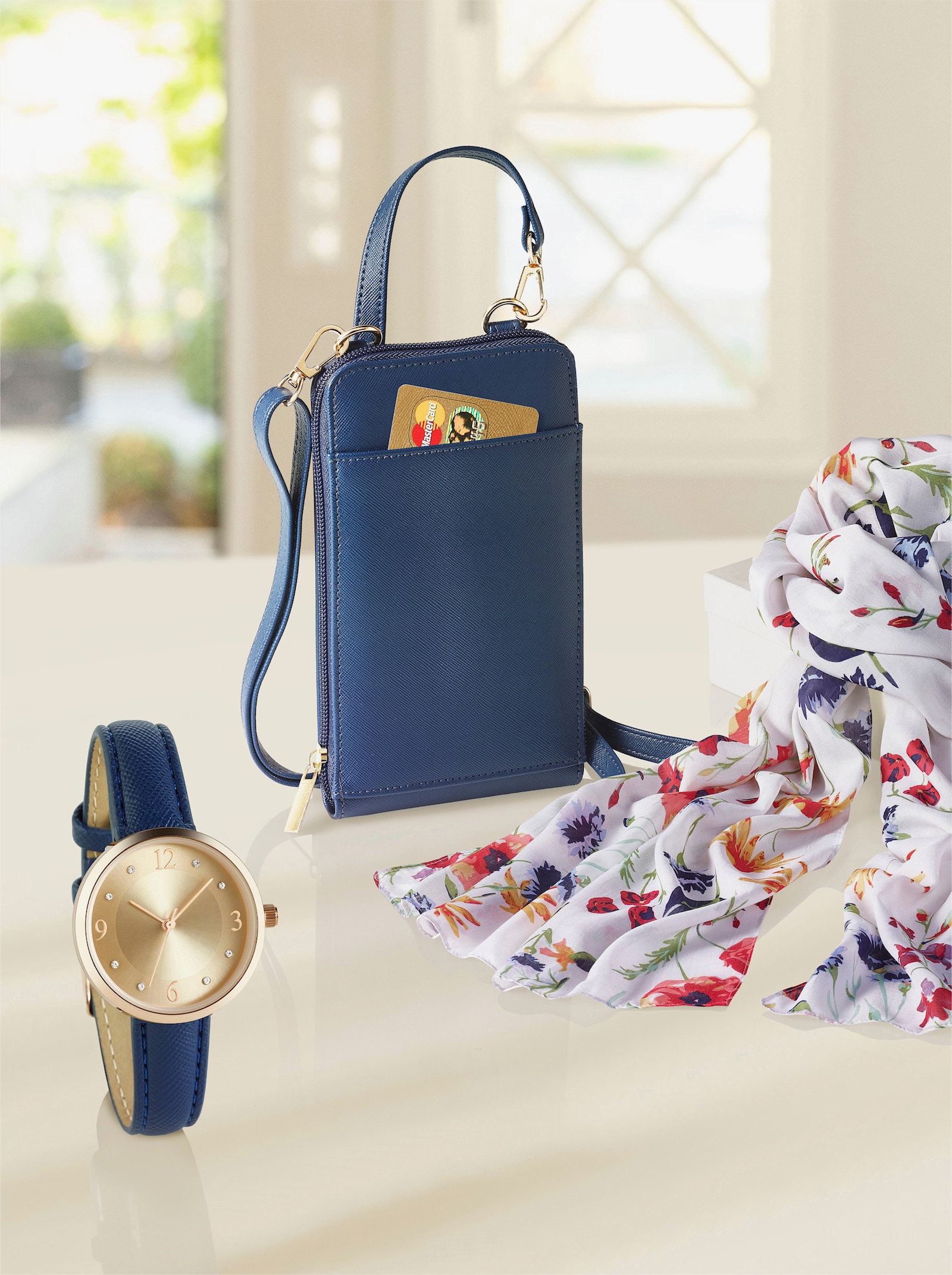 Handytasche + Schal + Armbanduhr - marine