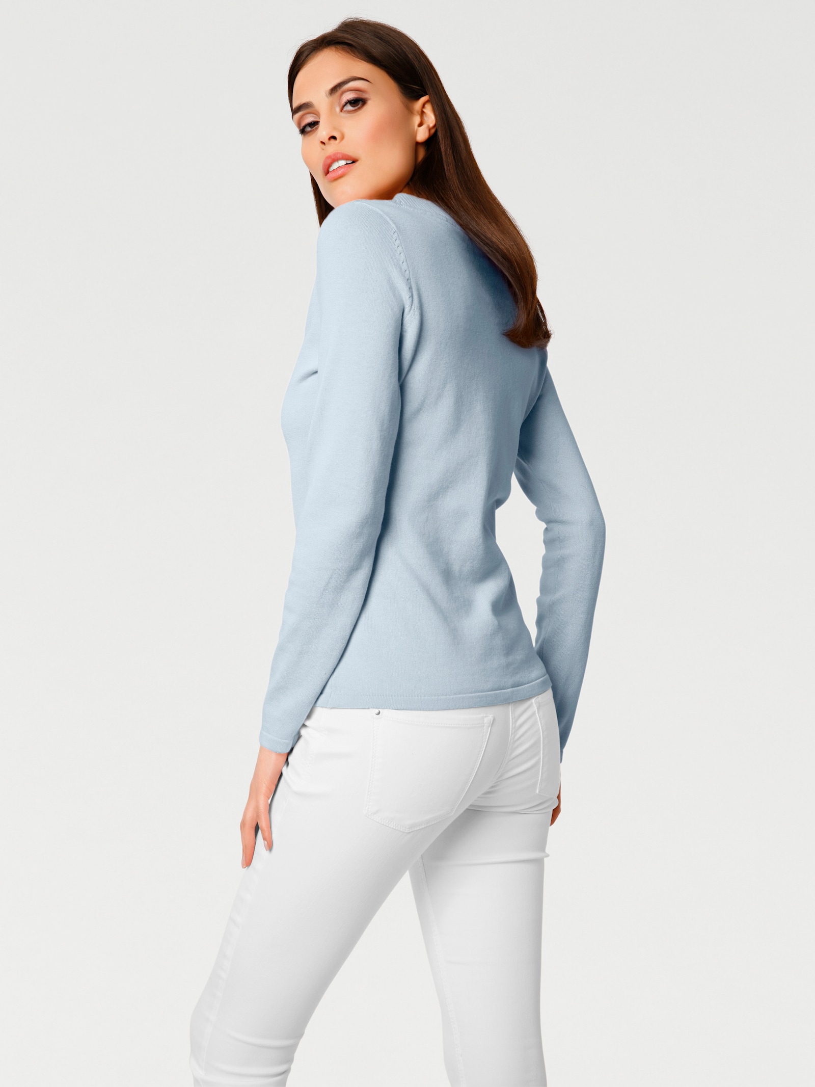 heine V-Ausschnitt-Pullover aus reiner Baumwolle - bleu