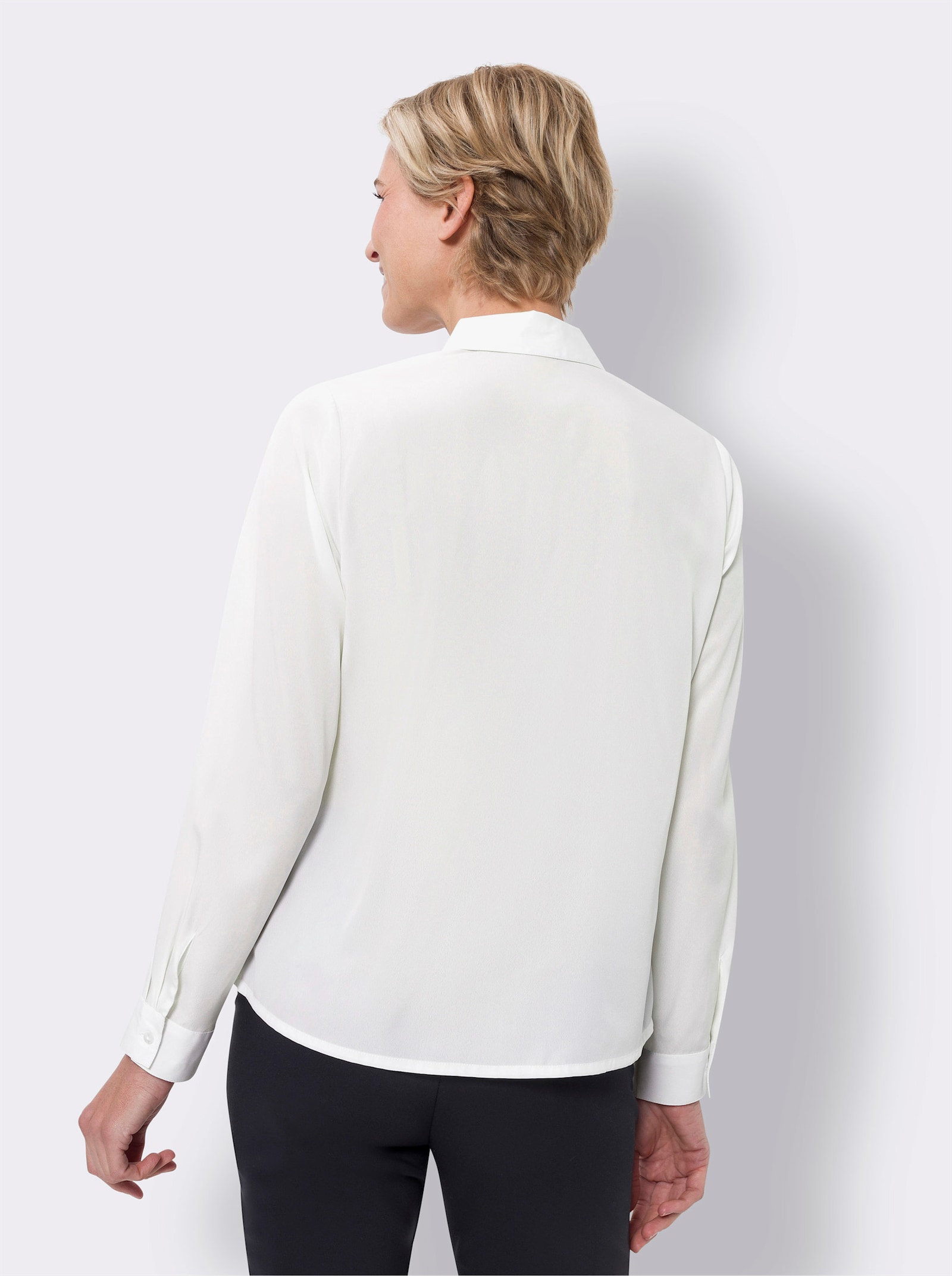 Langarm-Bluse mit verdeckter Knopfleiste - ecru