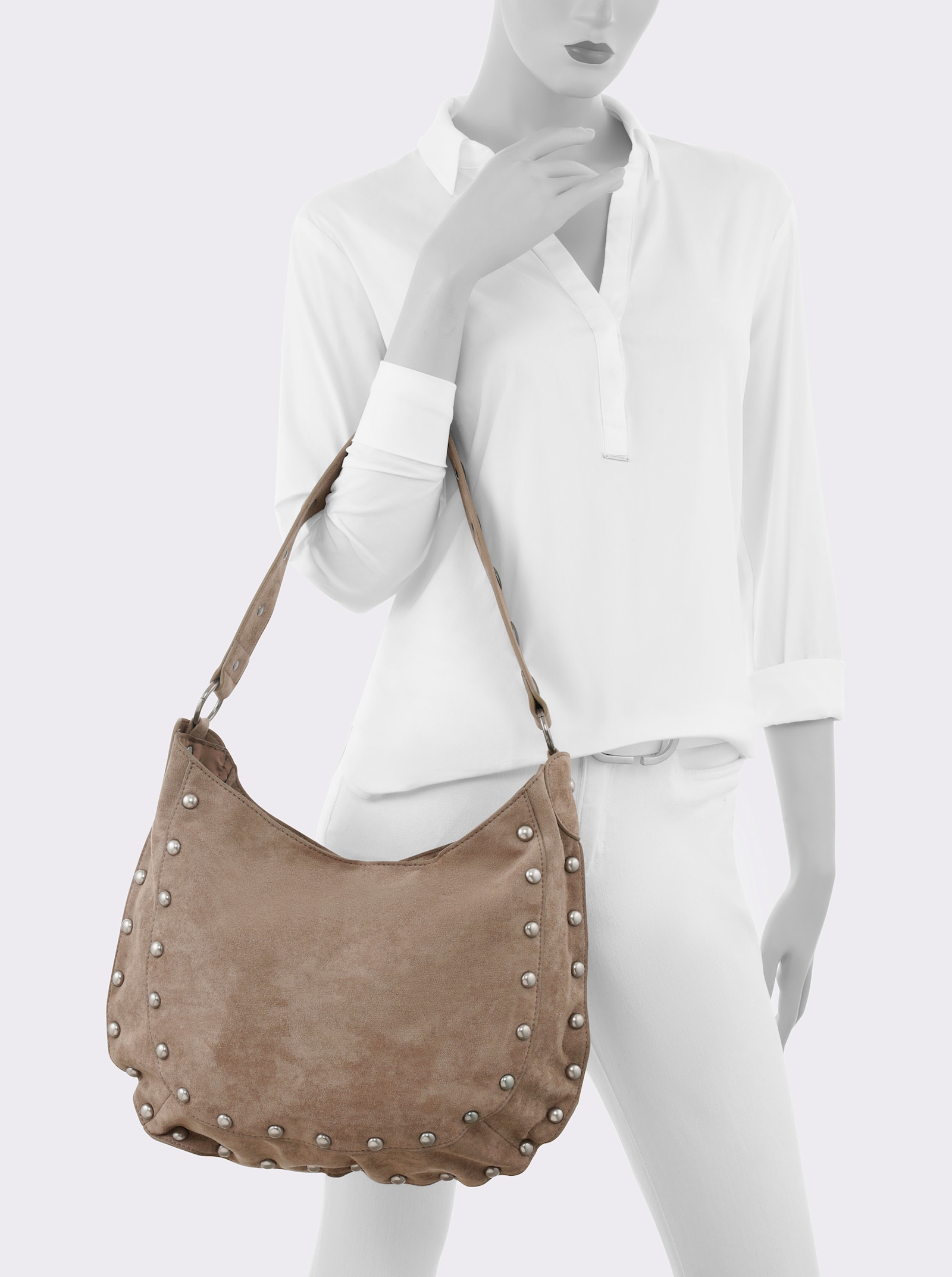 heine Handtasche mit Ziernieten - taupe