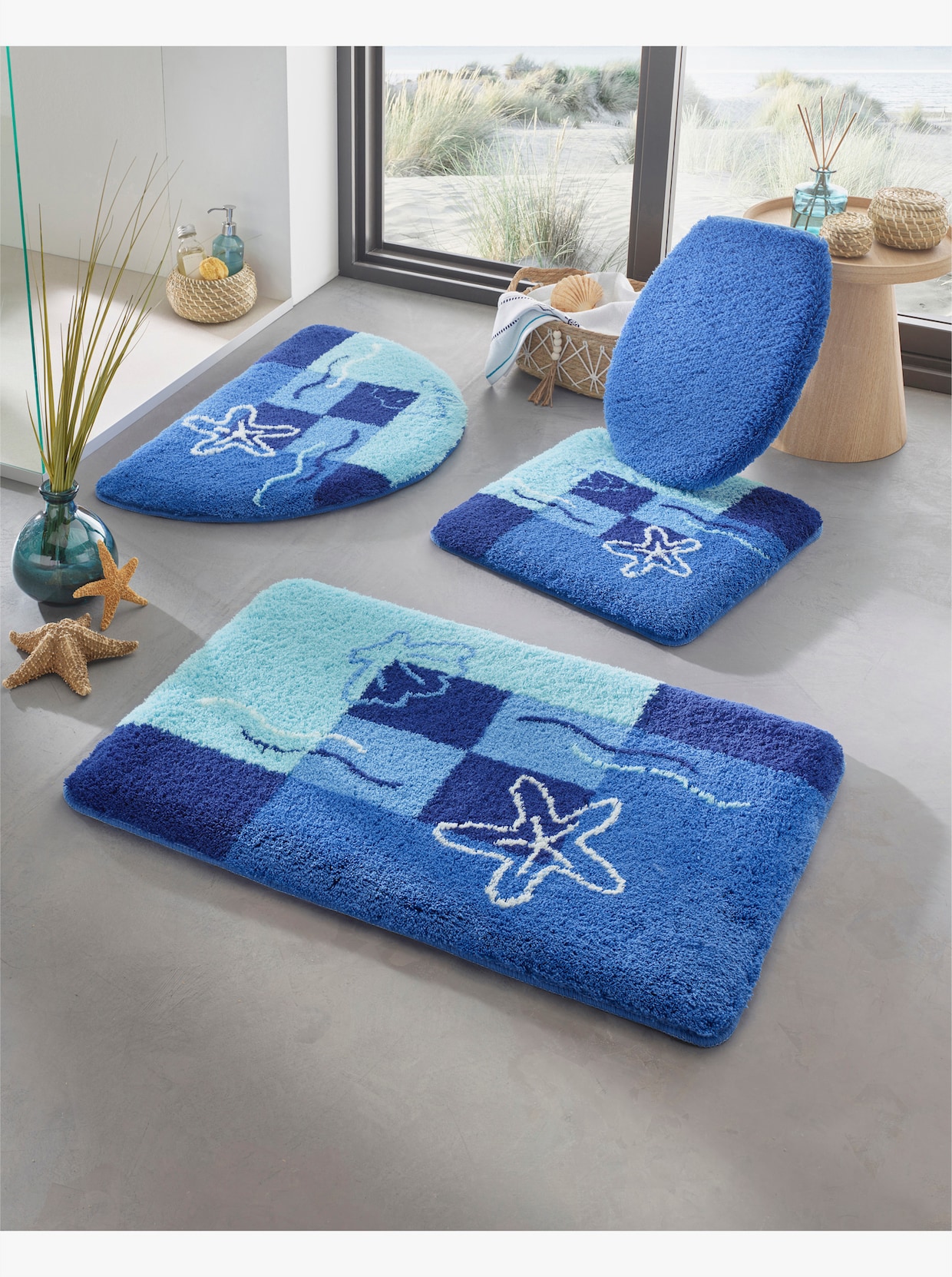 Hagemann Badematte - türkis-royalblau-gemustert