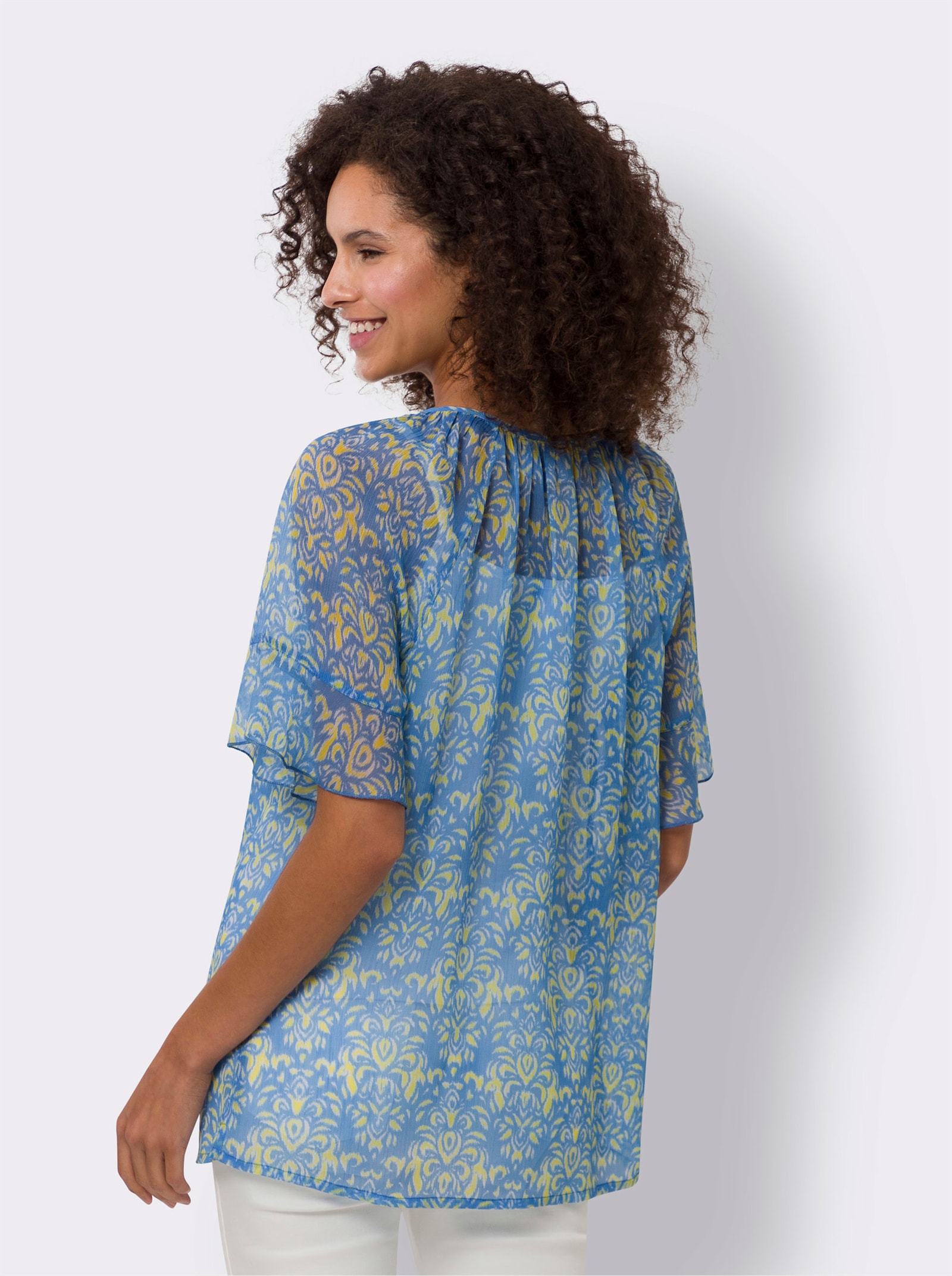 heine Chiffonbluse mit Ornamentmuster - himmelblau-limone-bedruckt