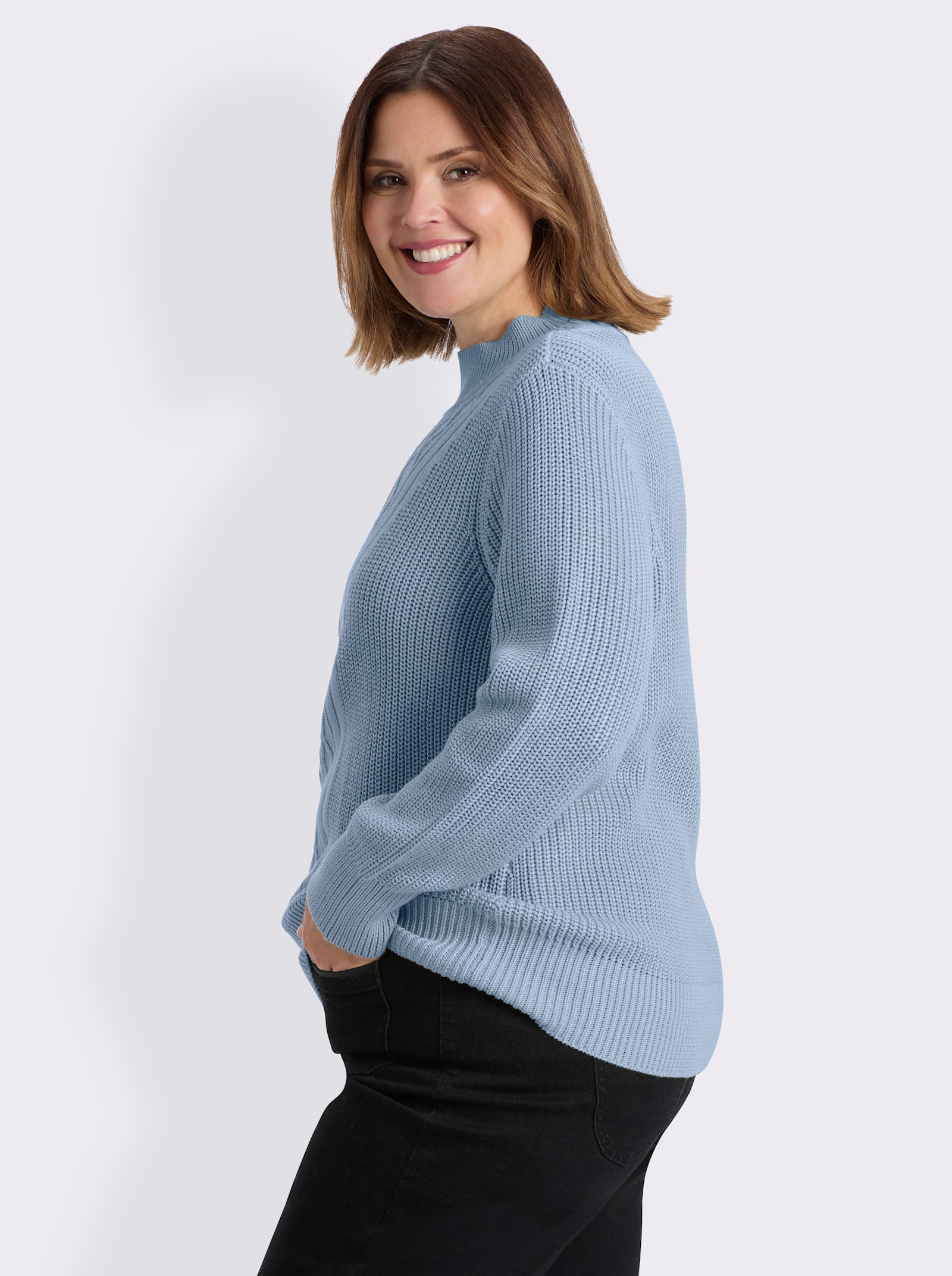Stehkragenpullover mit Rautenmuster - eisblau
