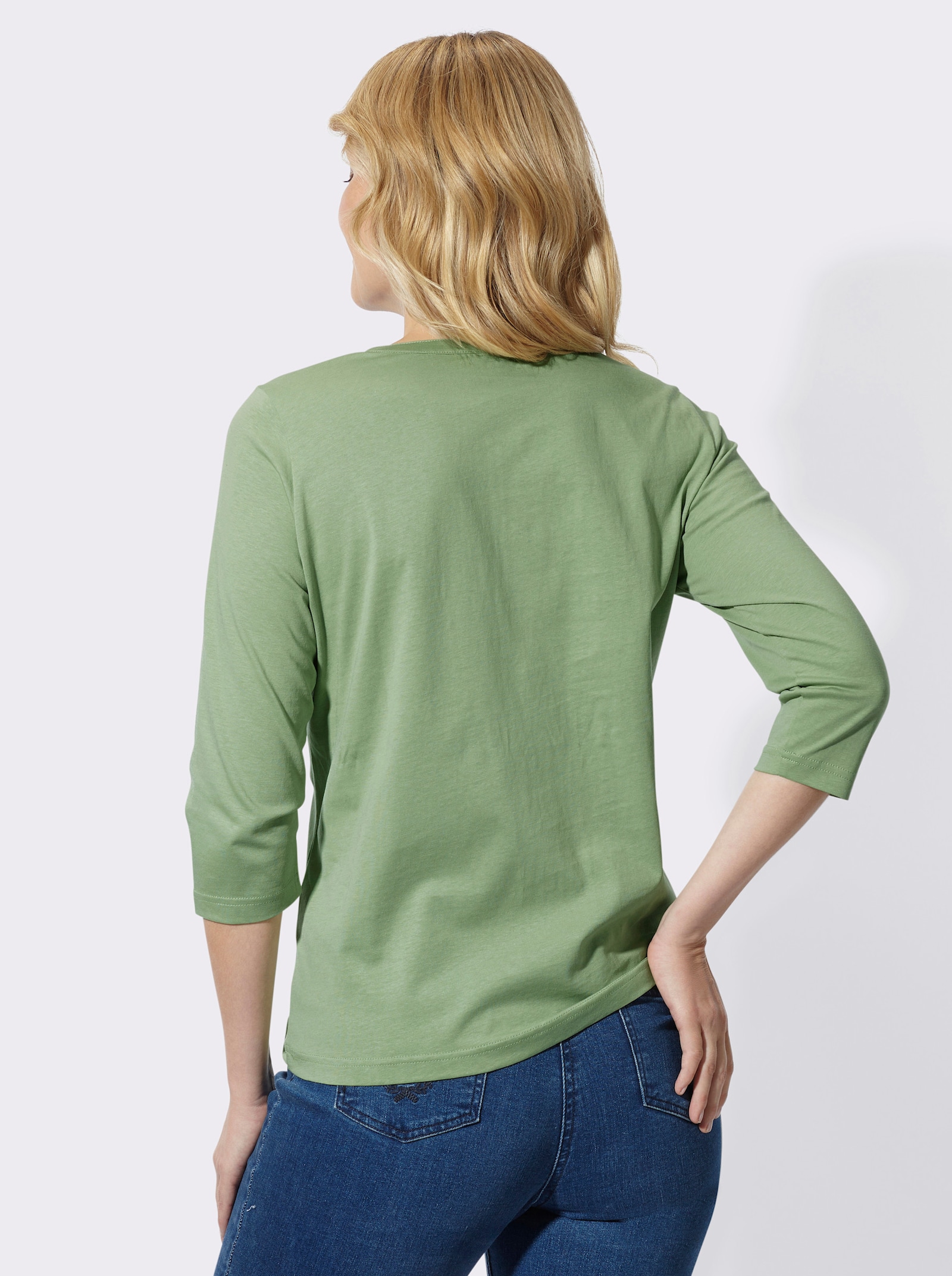 3/4-Arm-Shirt mit kurzer Knopfleiste - eucalyptus