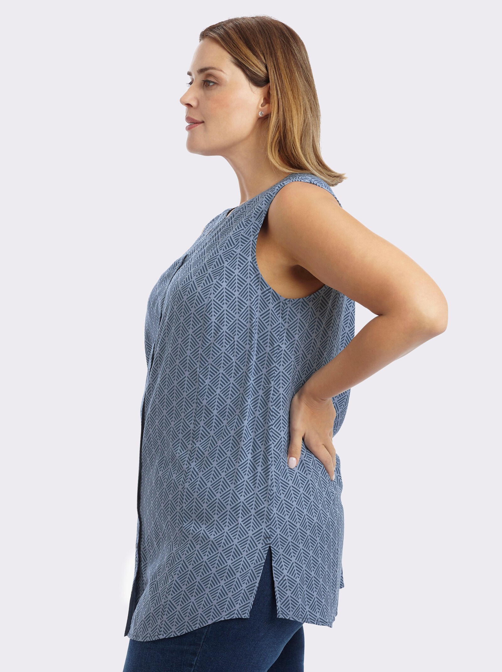 sheego Blusentop mit Knopfleiste - bleu-rauchblau-bedruckt