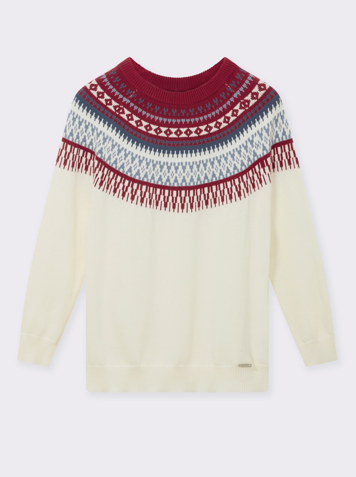 Norwegerpullover aus reiner Baumwolle - ecru-kirsche-gemustert