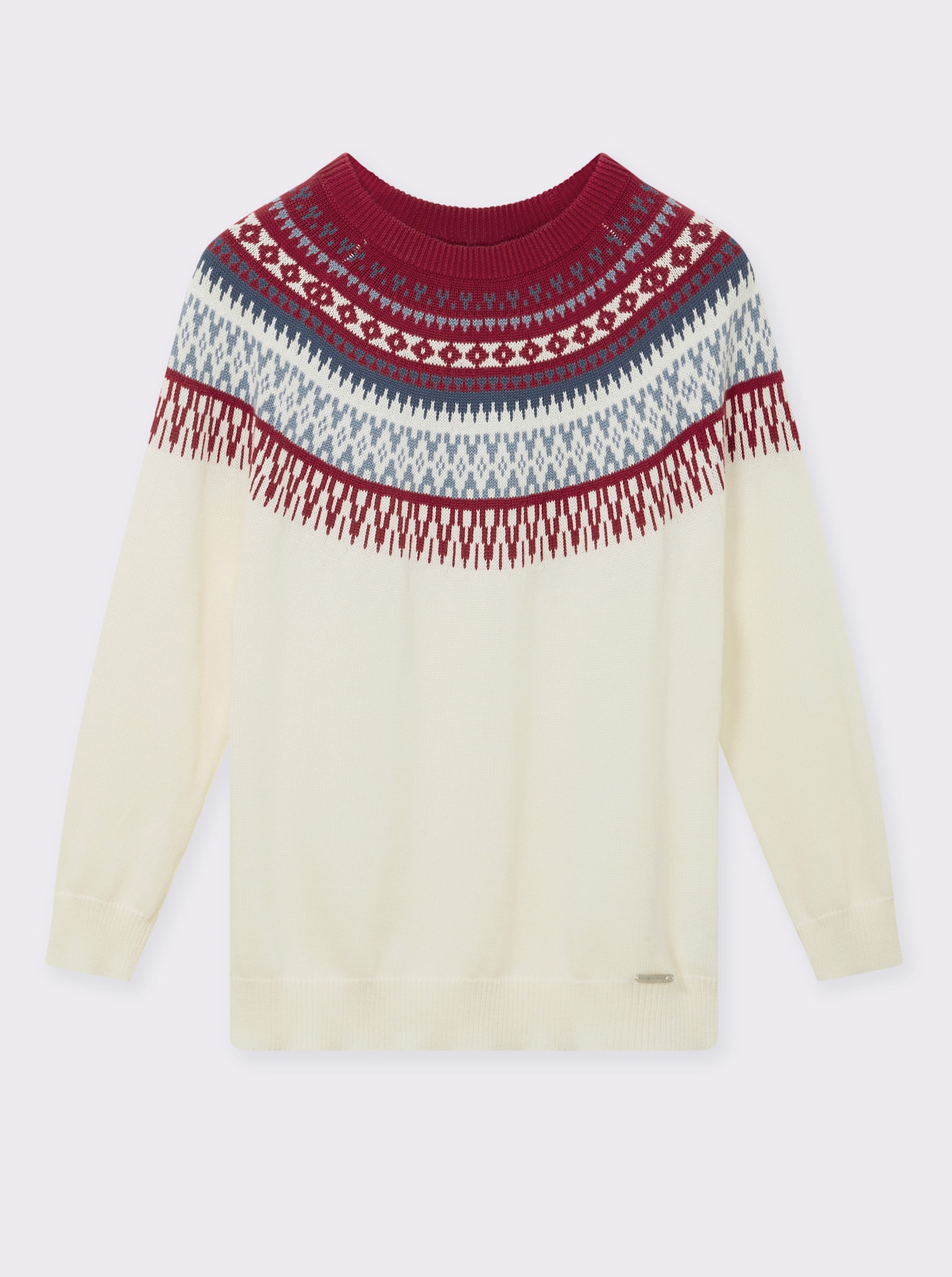 Norwegerpullover aus reiner Baumwolle - ecru-kirsche-gemustert