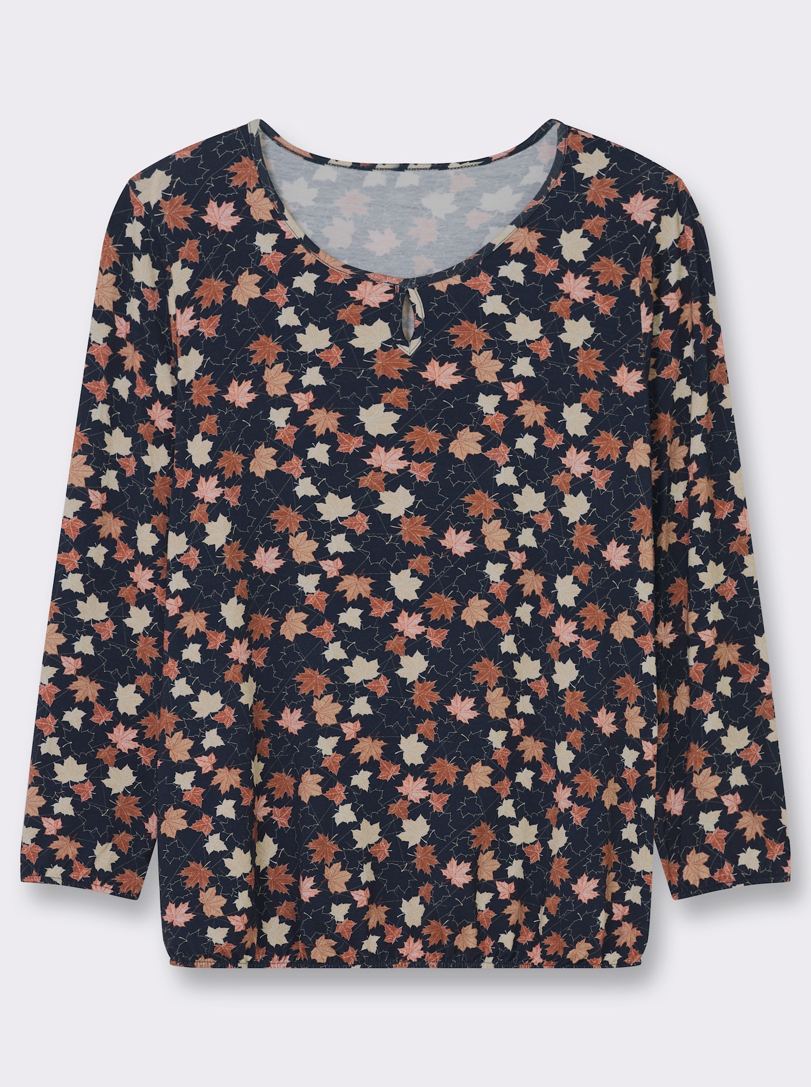 Langarmshirt - marine-rotbraun-bedruckt