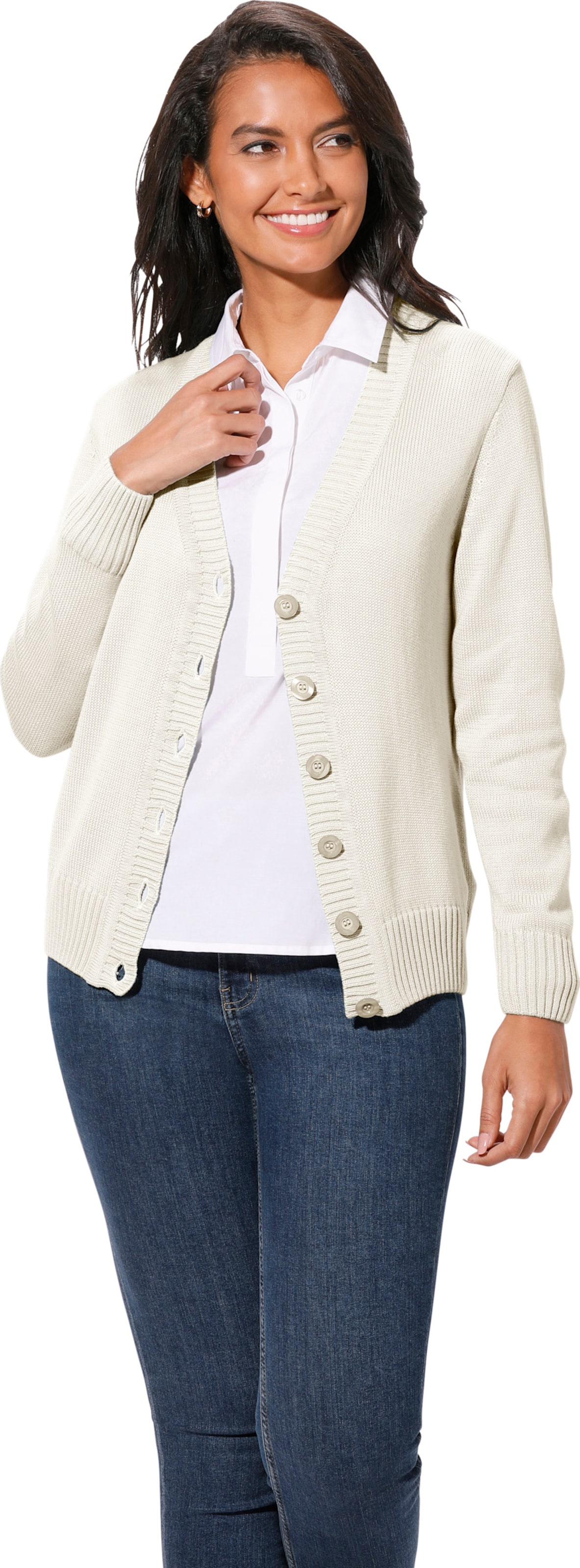 Sheego Damen Wollweiß Strickjacke - Bild 2