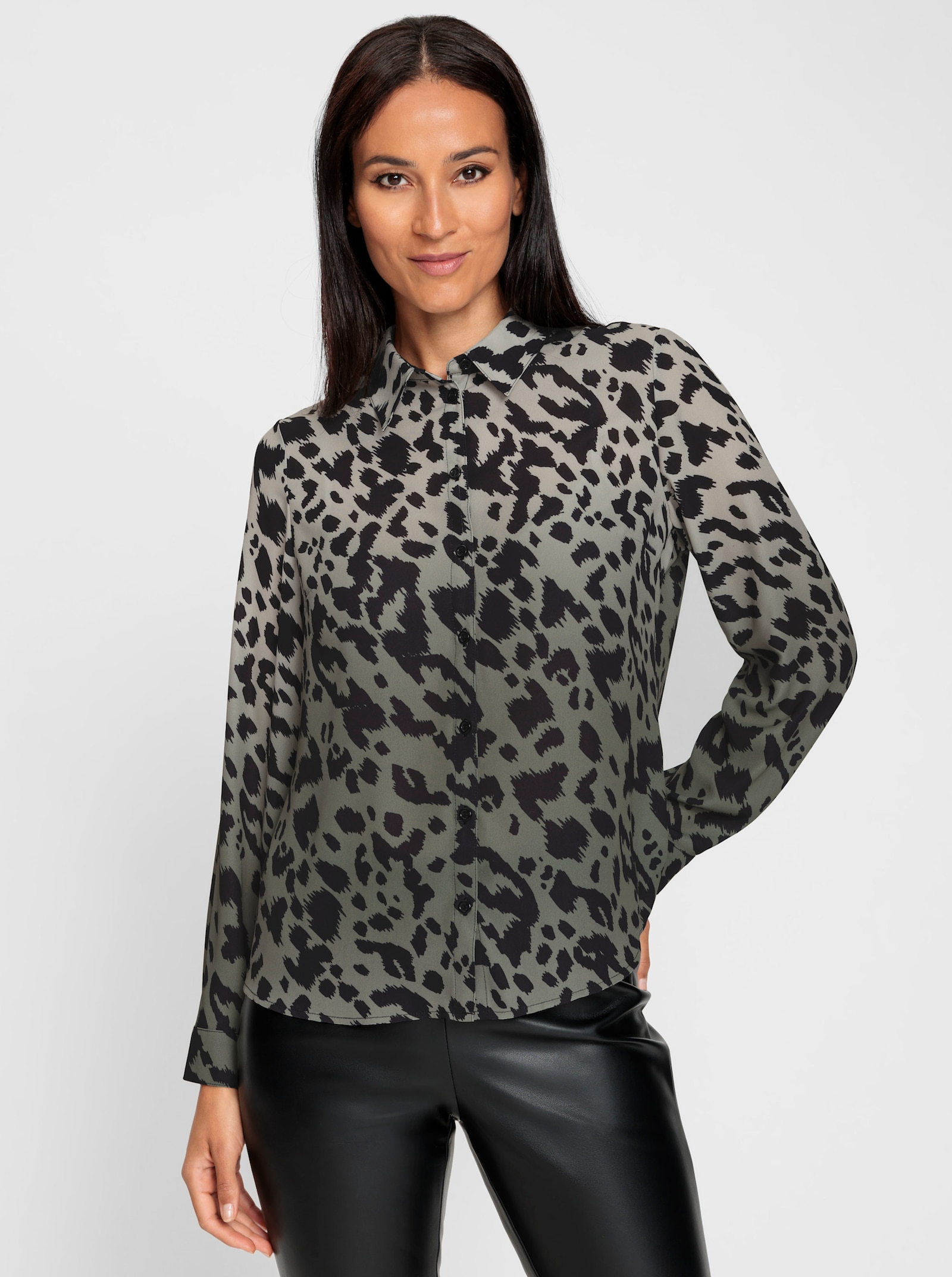 heine Druckbluse mit Animal-Print - oliv-schwarz-bedruckt