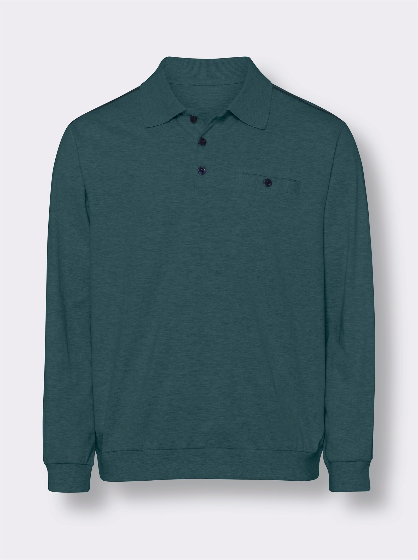 Sweatshirt mit kurzer Knopfleiste - petrol-meliert