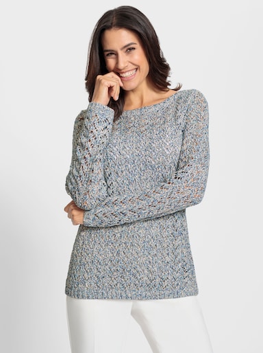 Ajourpullover mit Multicolour-Glitzergarn - rauchblau-meliert
