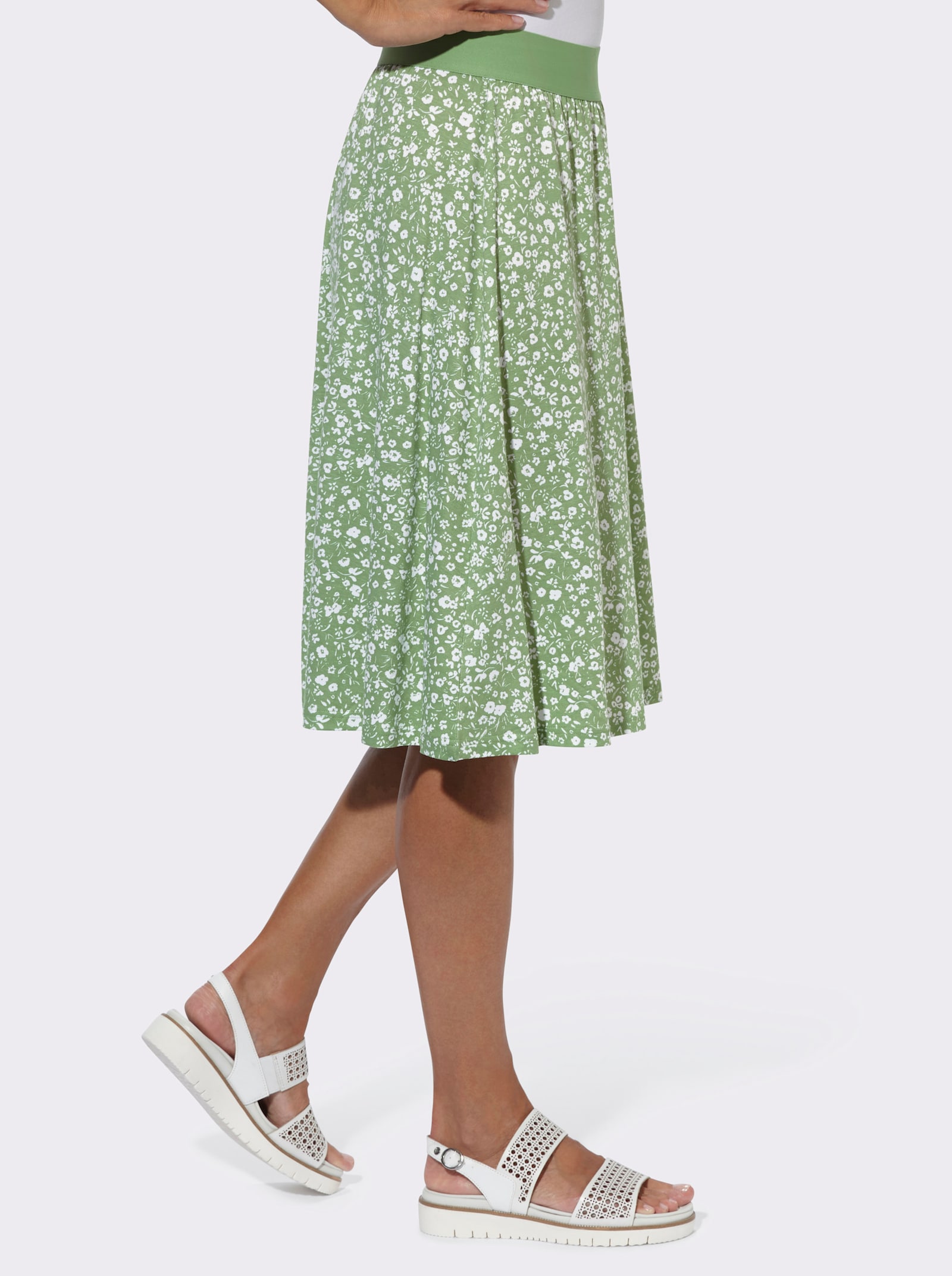 Jerseyrok in set van 2 - eucalyptus + eucalyptus/wit bedrukt