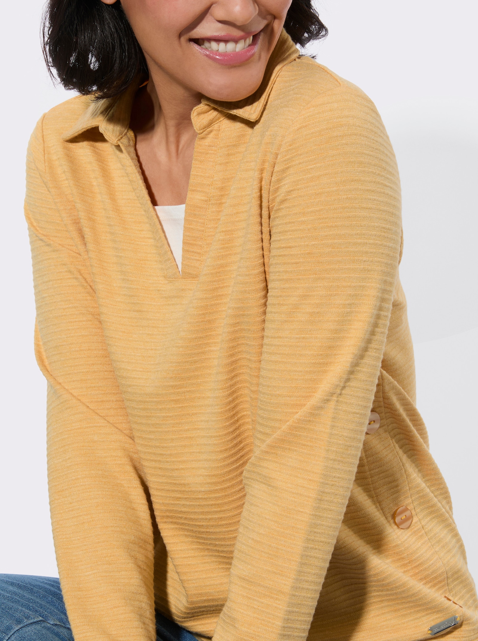 Poloshirt mit seitlicher Knopfleiste - ocker-meliert