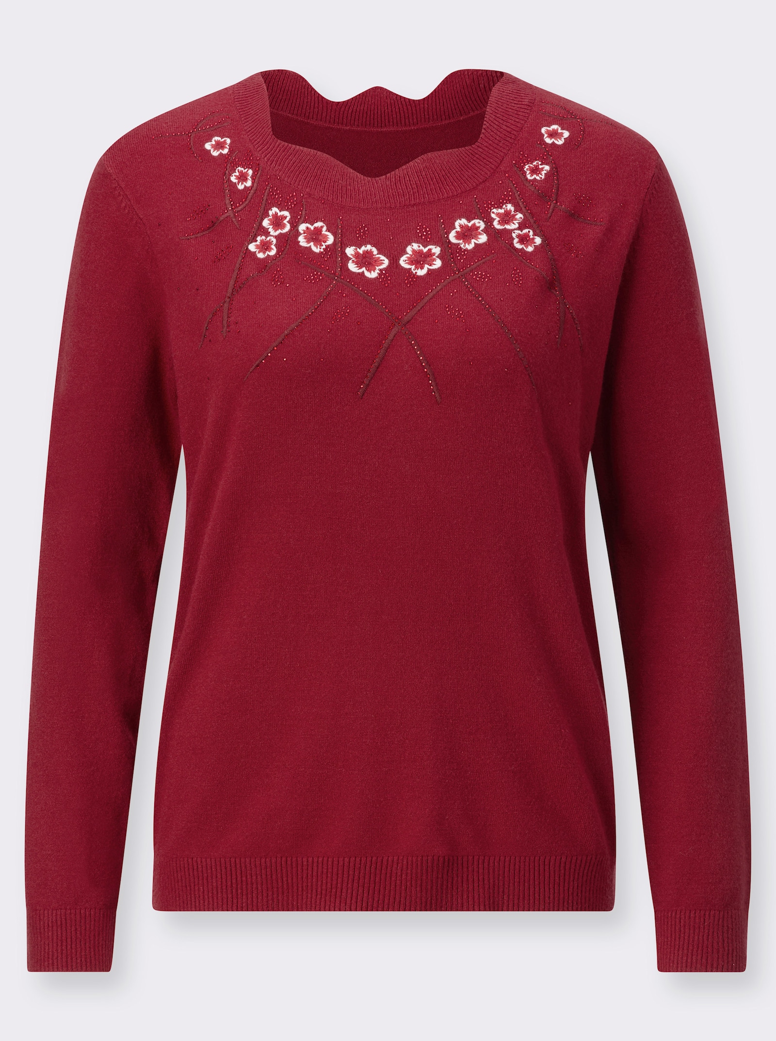 Langarm-Pullover in weicher, formstabiler Qualität - kirsche