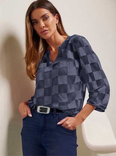 heine T-shirt à manches 3/4 effet dévoré - marine à carreaux