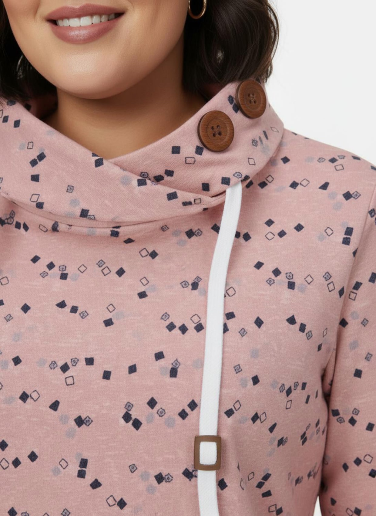 Sweatshirt mit Zierknöpfen - rosenquarz-marine-bedruckt