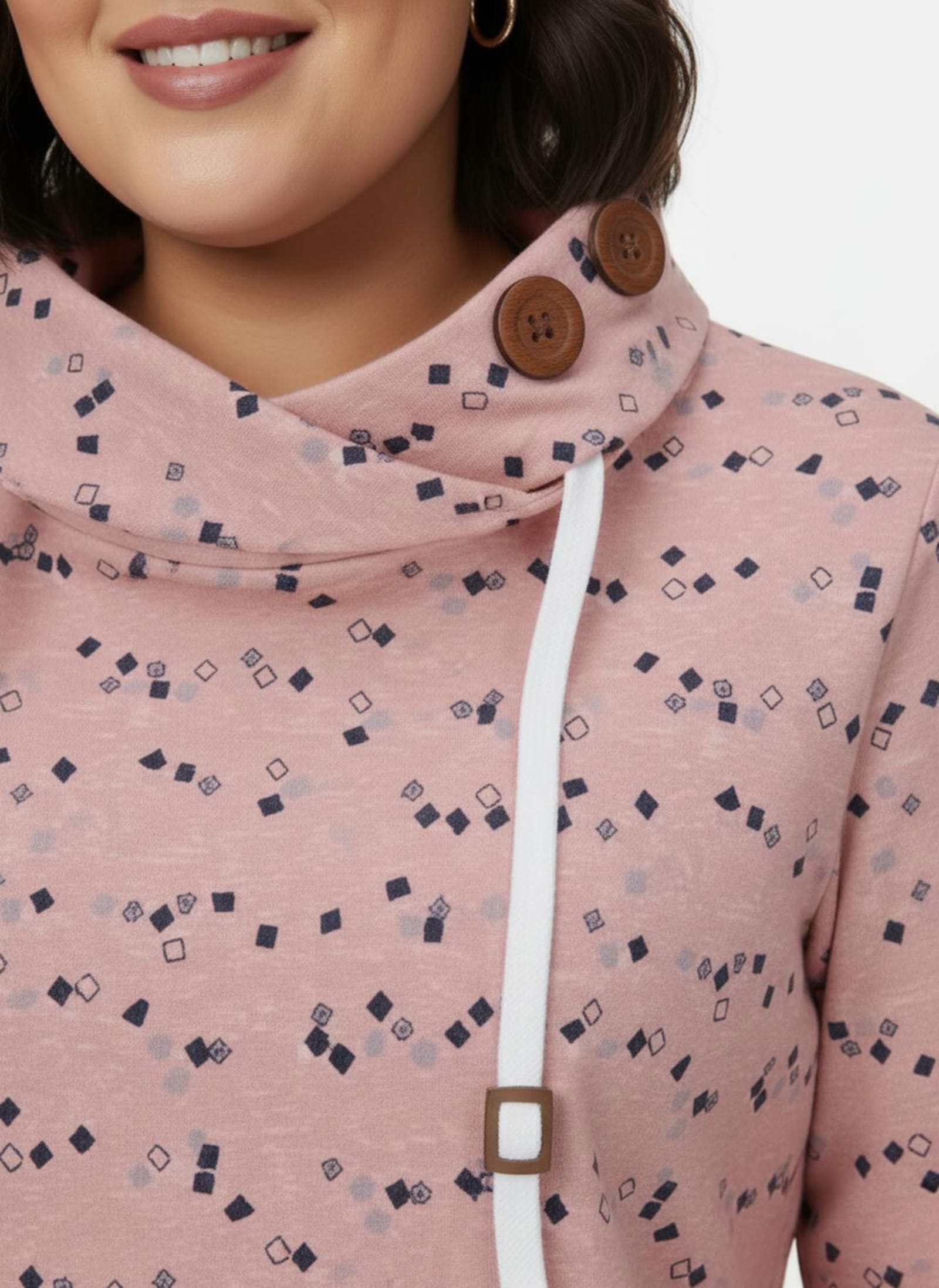 Sweatshirt mit Zierknöpfen - rosenquarz-marine-bedruckt