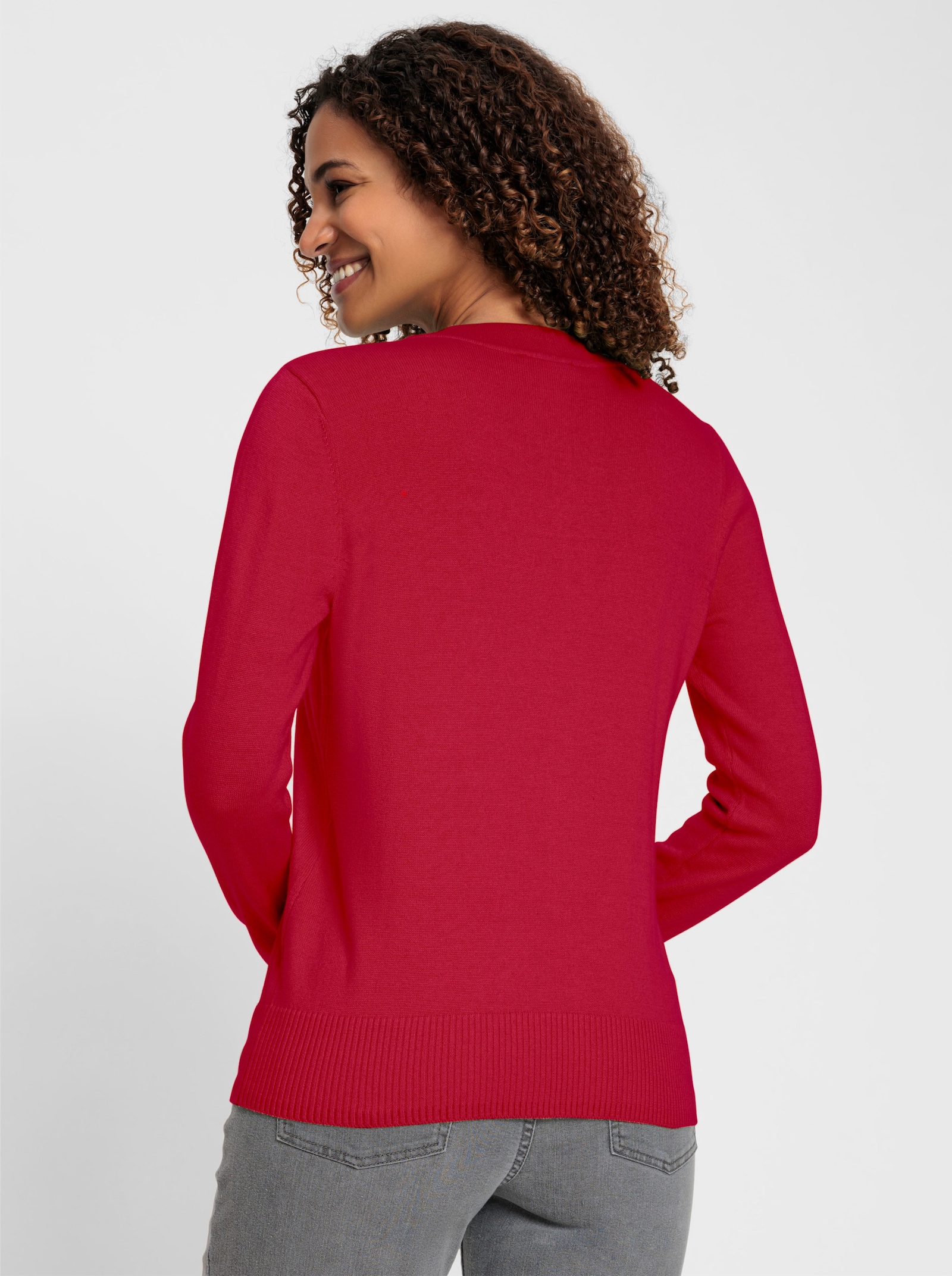 V-Ausschnitt-Pullover aus Feinstrick - rot