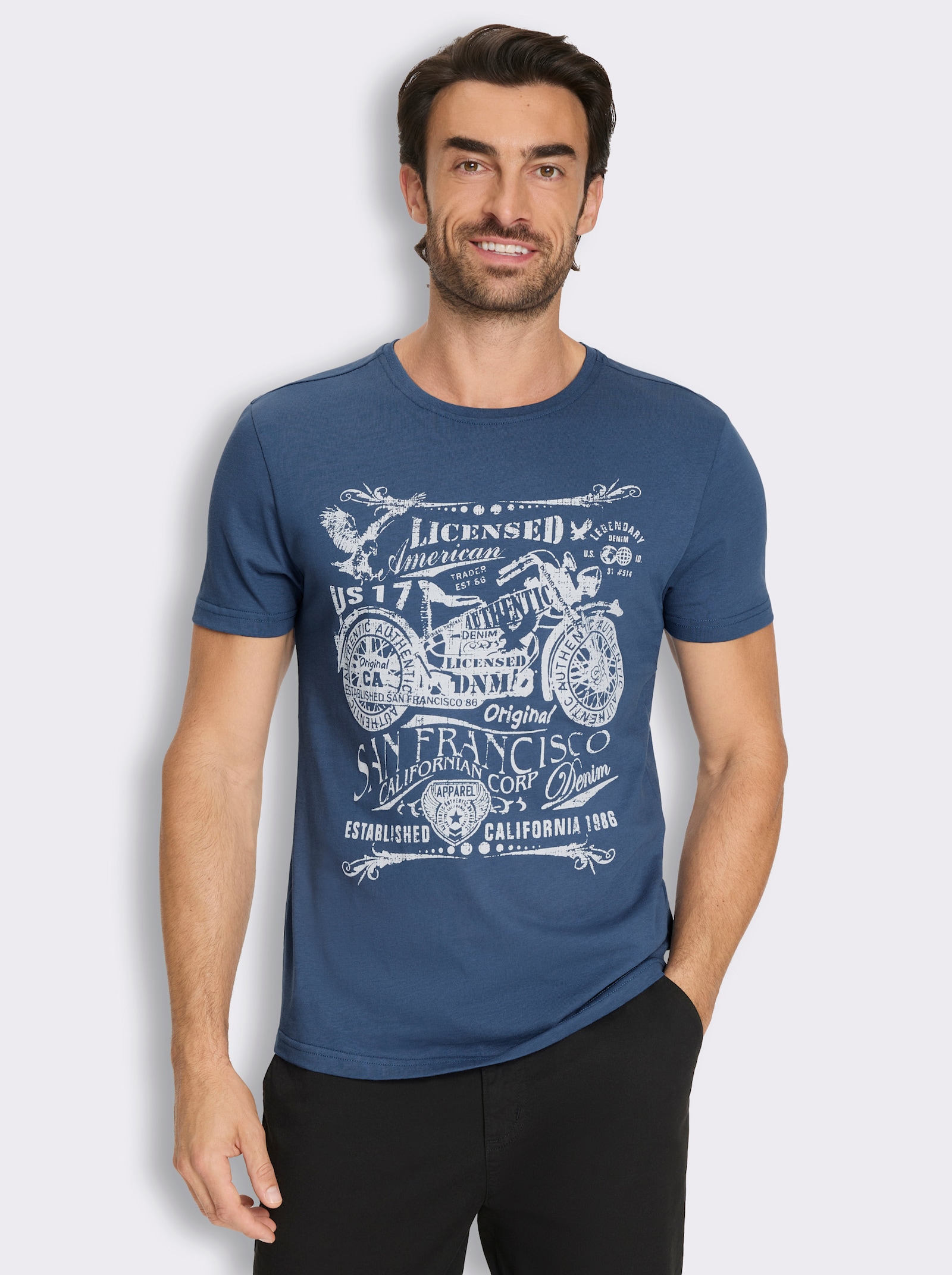Marco Donati Kurzarmshirt mit Front-Print, Baumwolle - jeansblau-bedruckt