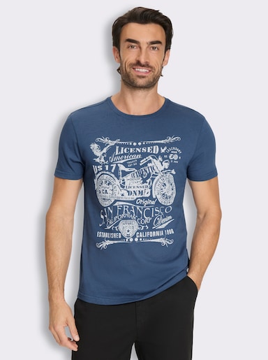 Marco Donati Kurzarmshirt mit Front-Print, Baumwolle - jeansblau-bedruckt