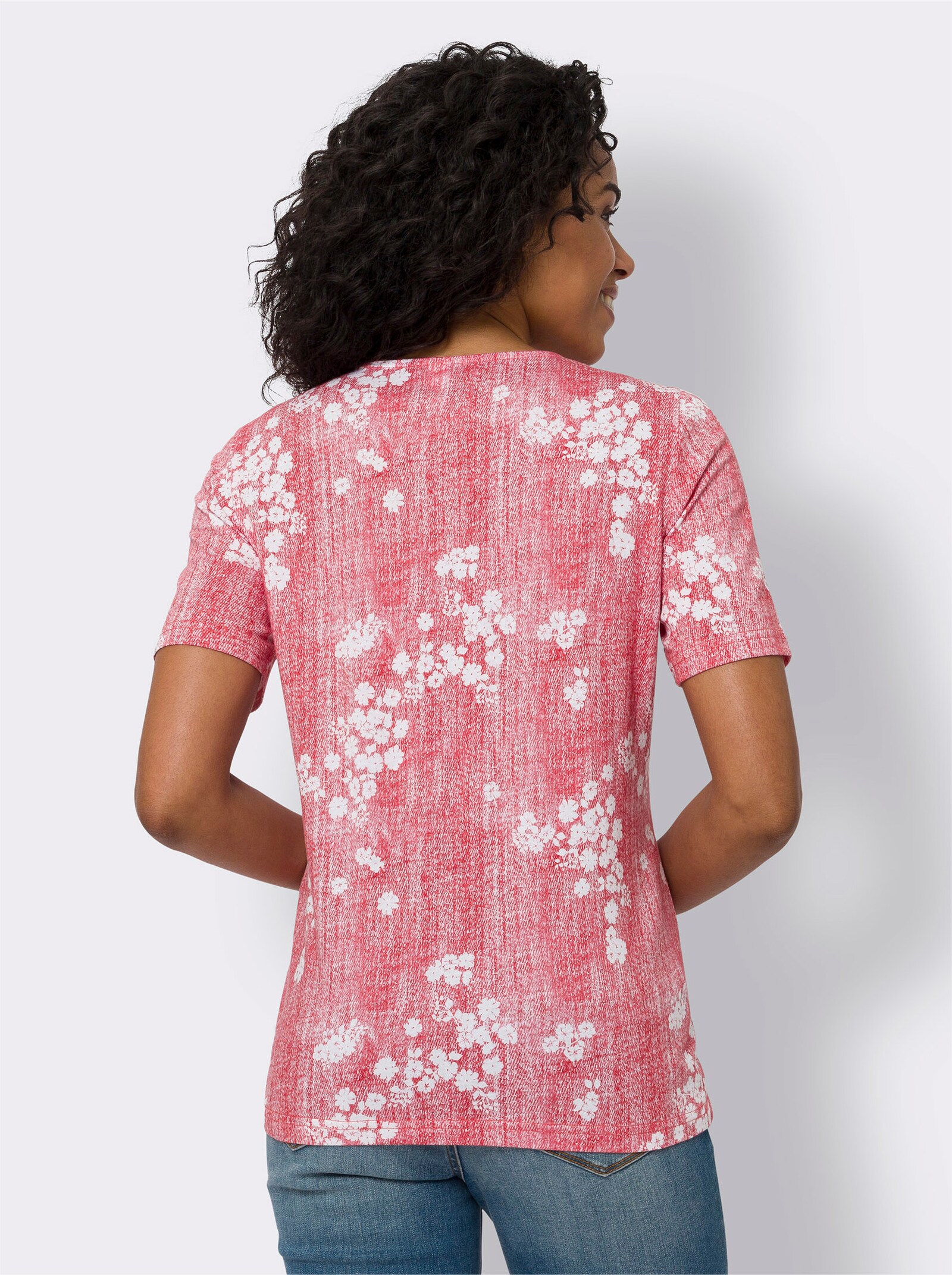 Kurzarmshirt in Jeans-Optik - hummer-weiß-bedruckt