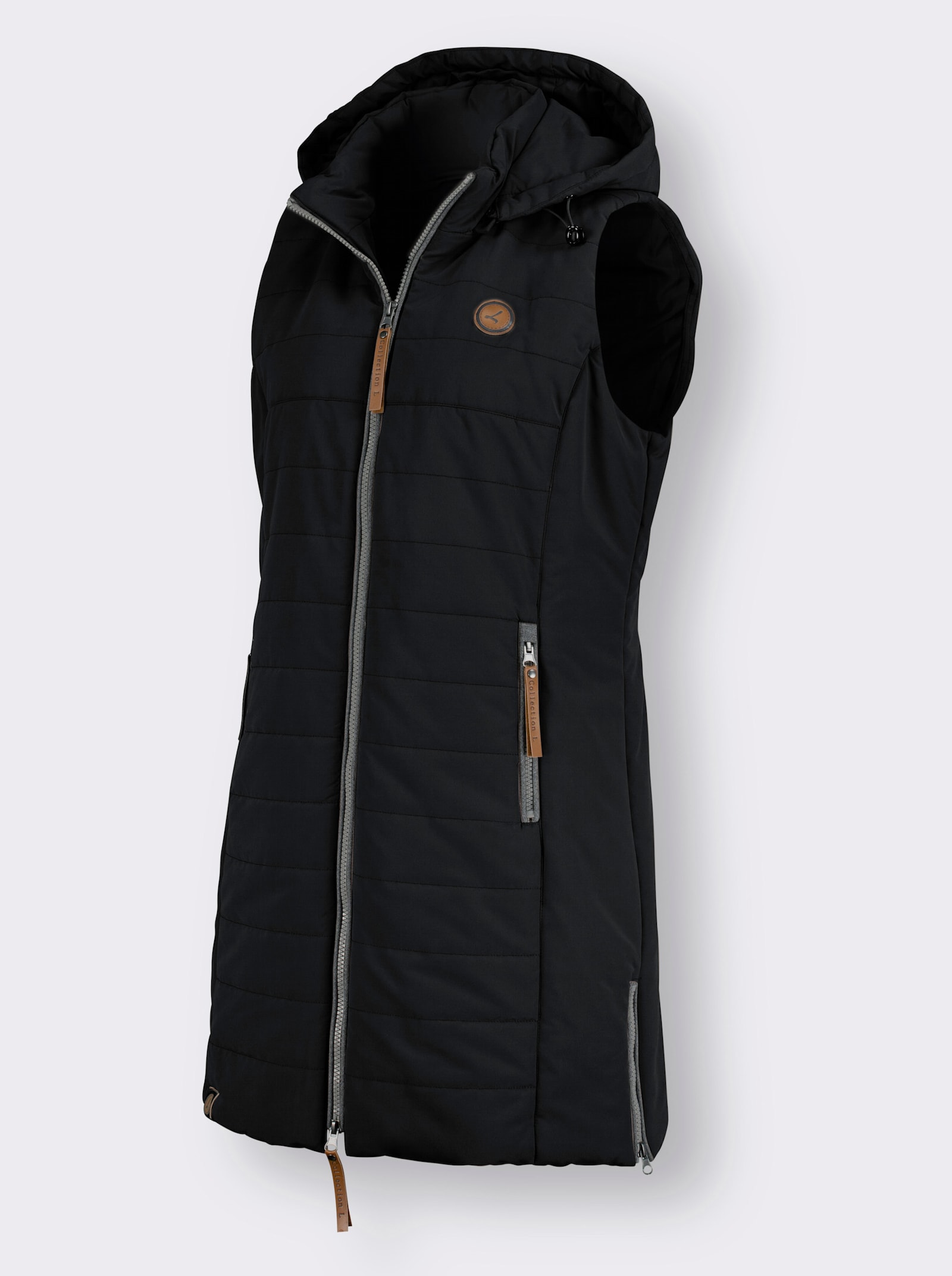 Longweste mit abnehmbarer Kapuze - schwarz