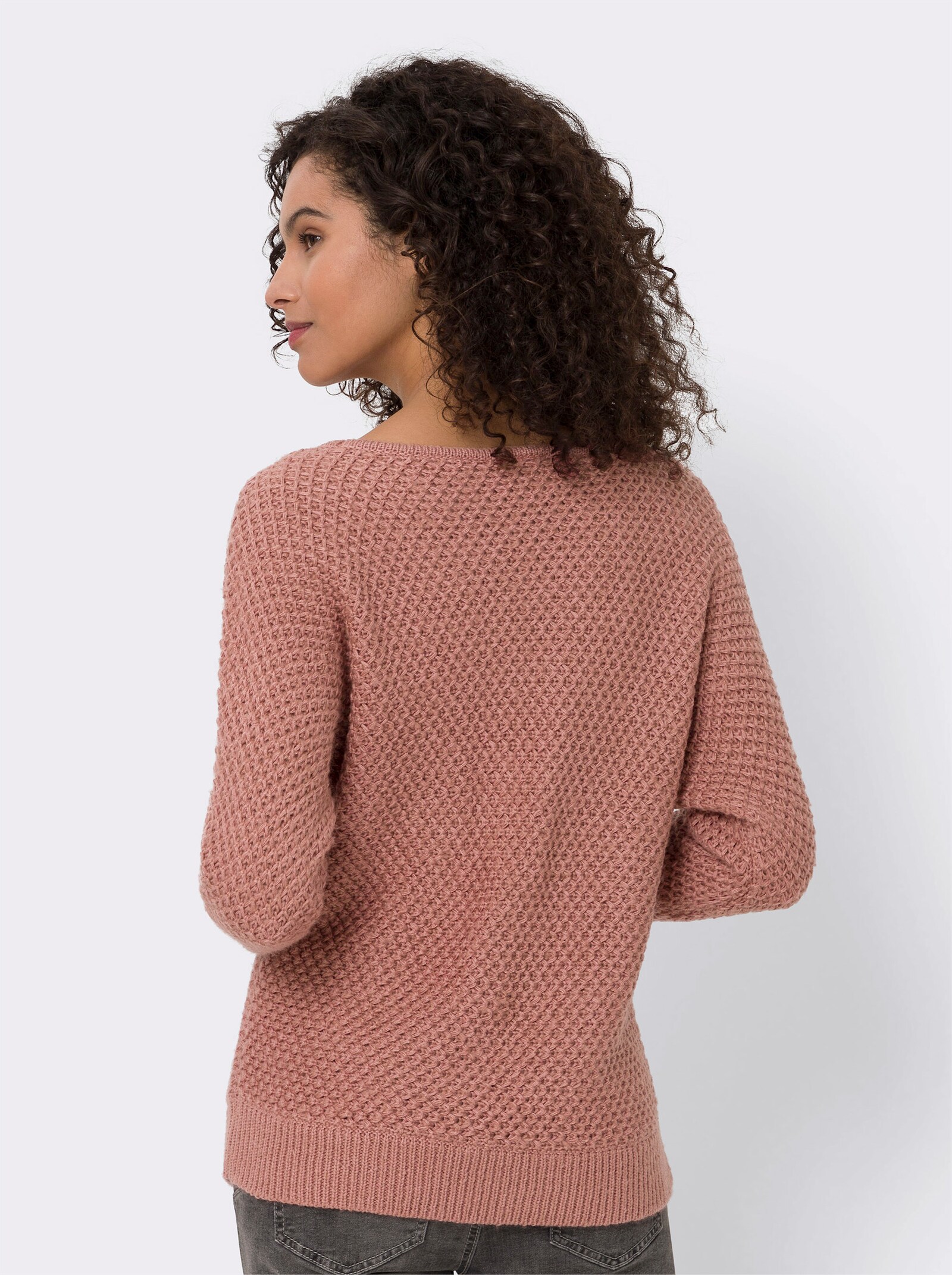 heine Langarm-Pullover mit Wabenmuster - rosenholz