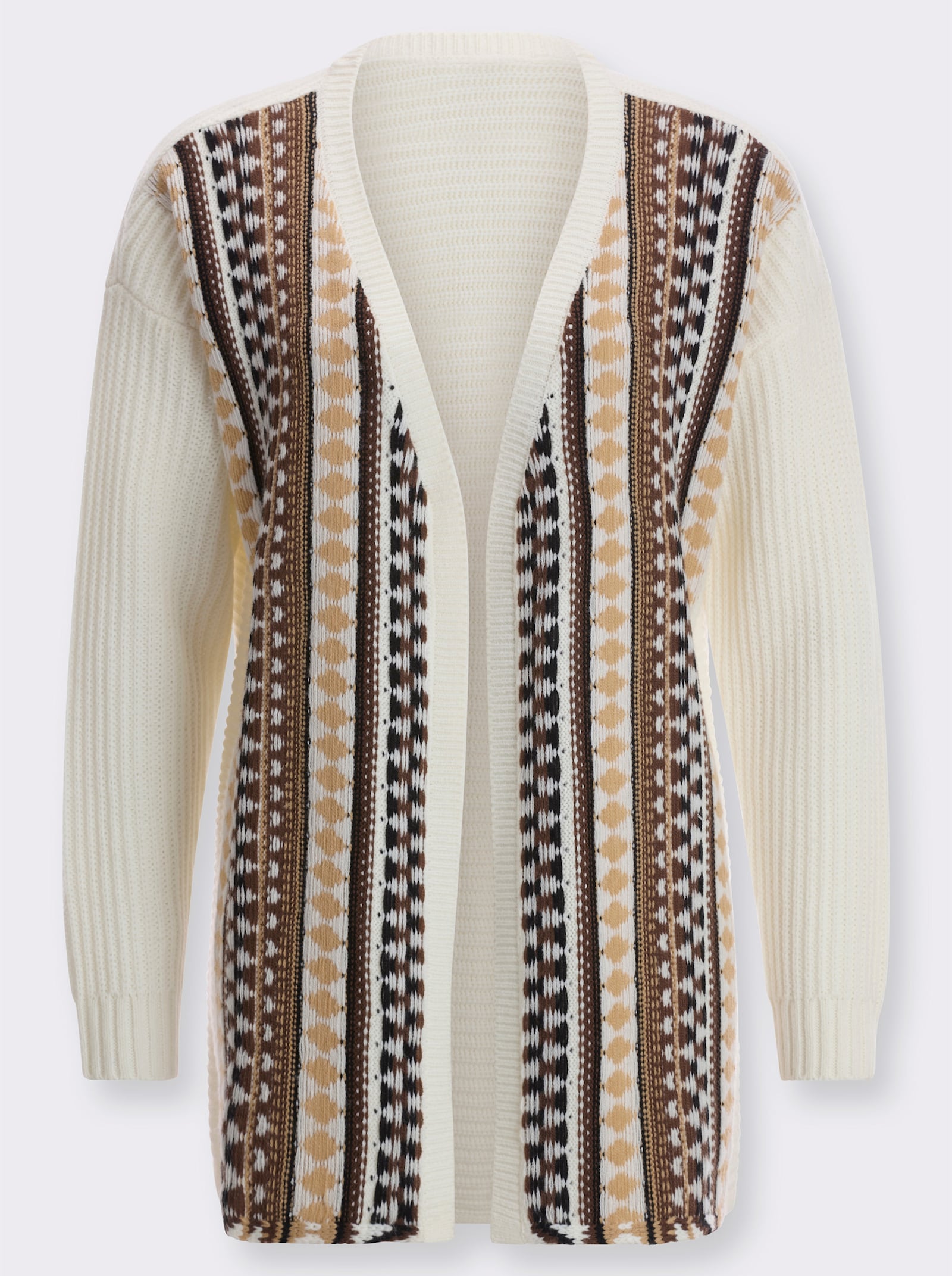 Strickjacke oversized geschnitten - ecru-camel-gemustert