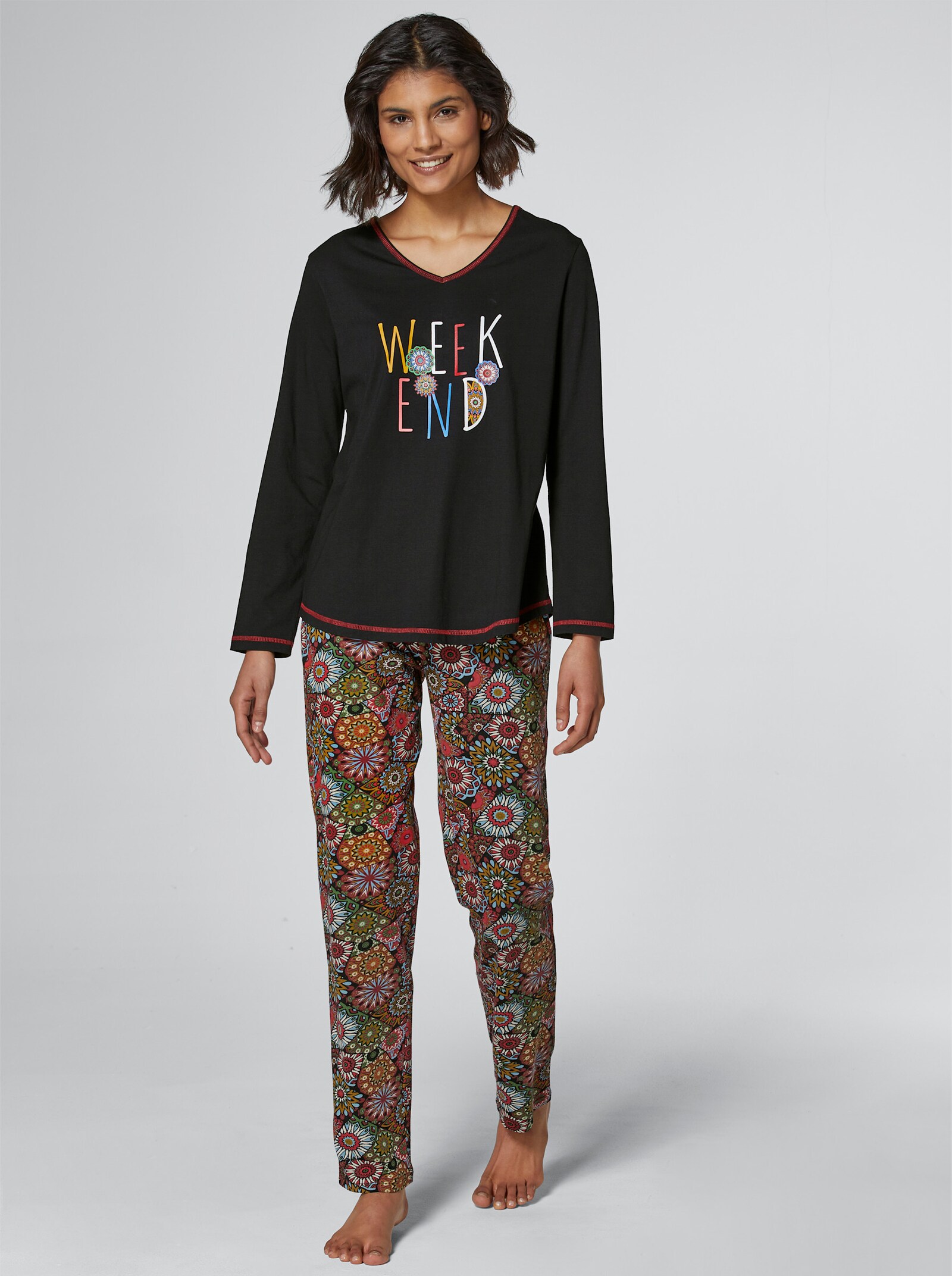 wäschepur Schlafanzug in Modal-Baumwoll-Qualität - schwarz-bedruckt