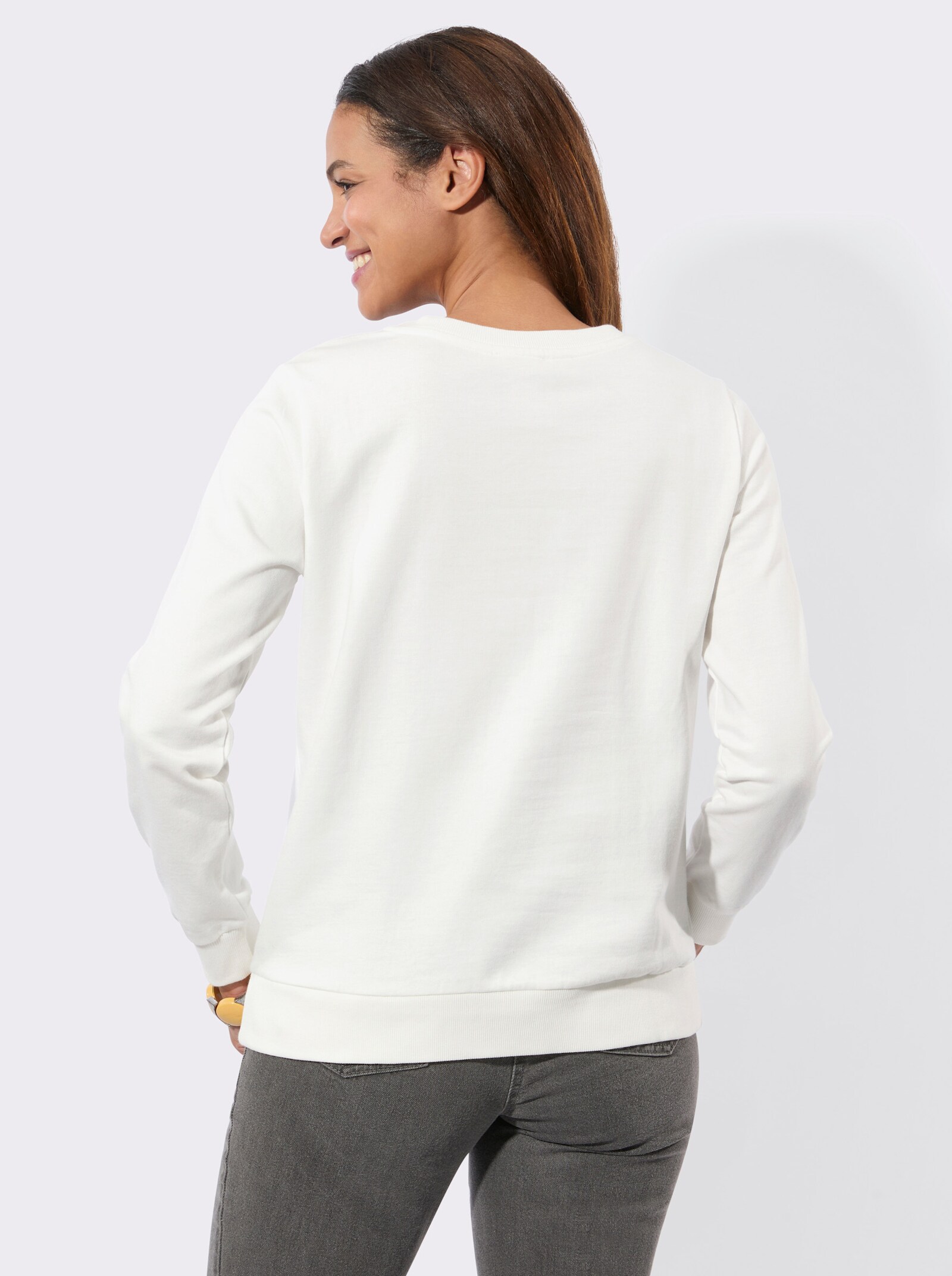 Sweatshirt mit Ripp-Abschlüssen - ecru