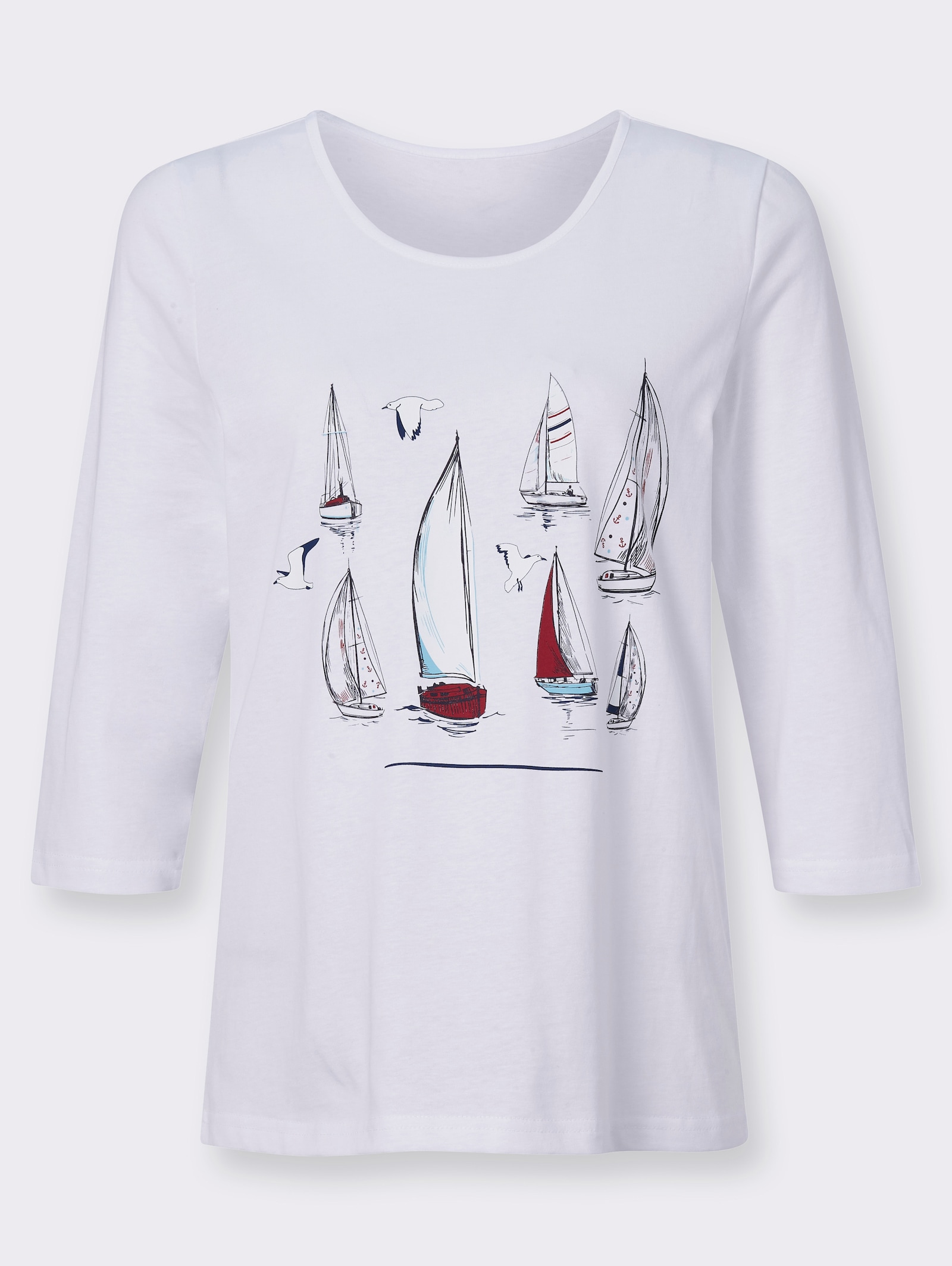 Tričko s 3/4 rukávem a motivem plachetnice - bílá
